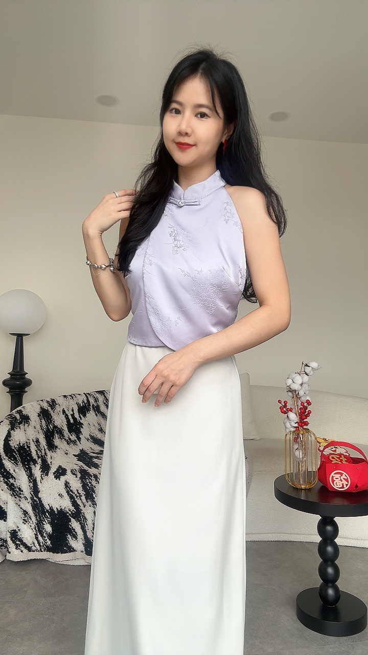 《新年》高级皱纹理压花削尖旗袍Top