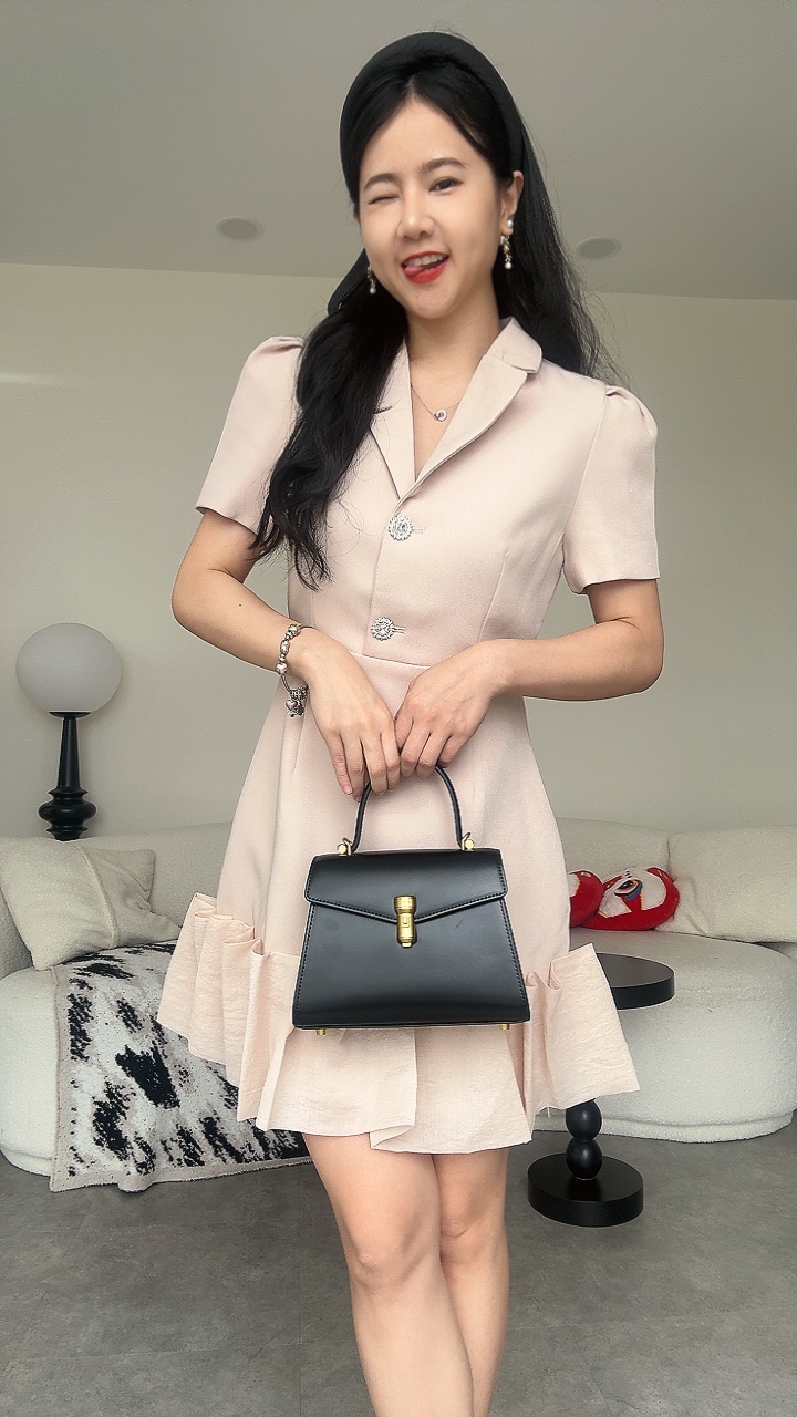 名媛水晶百褶纱尾短袖Dinner Dress