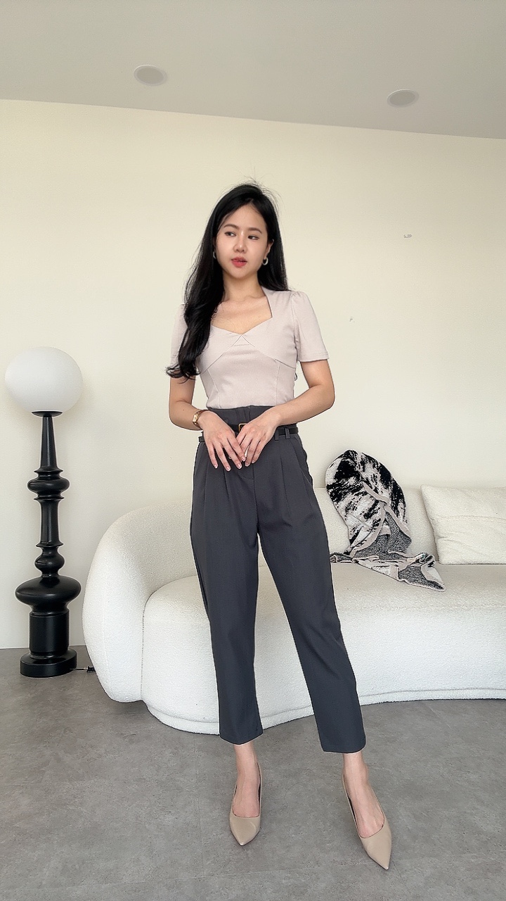 双腰带设计烟管裤