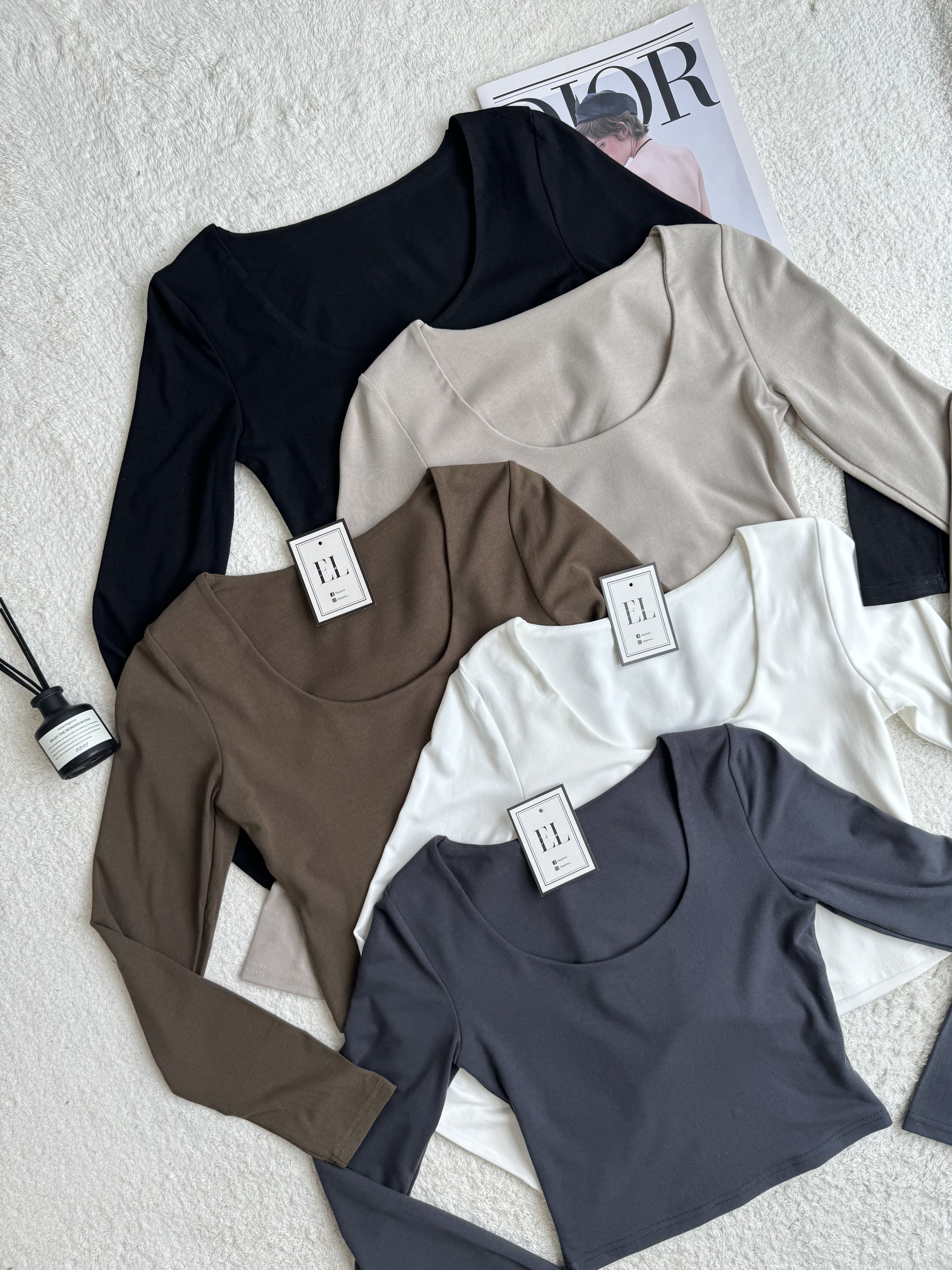 高级棉料 圆方领长袖上衣