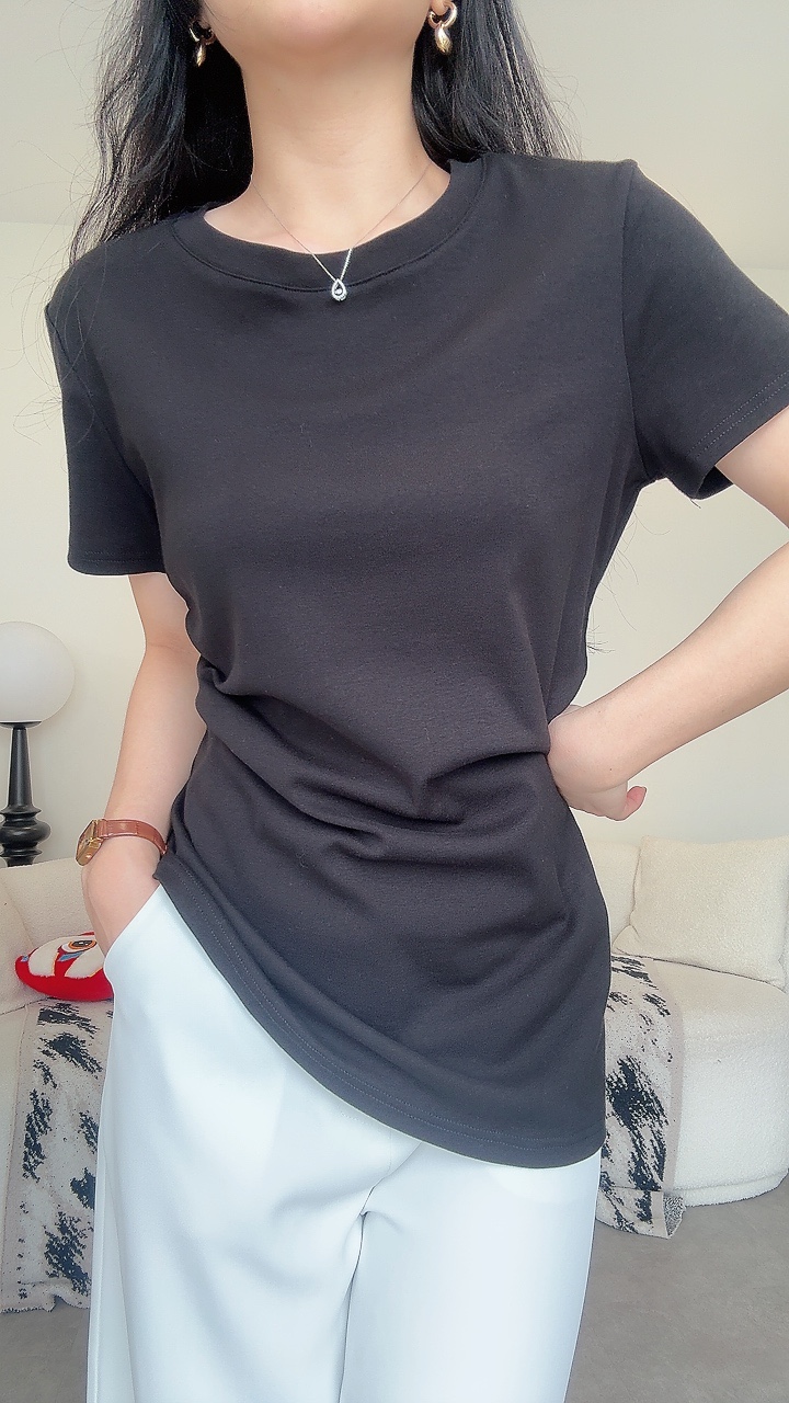 侧腰皱褶斜尾Tee
