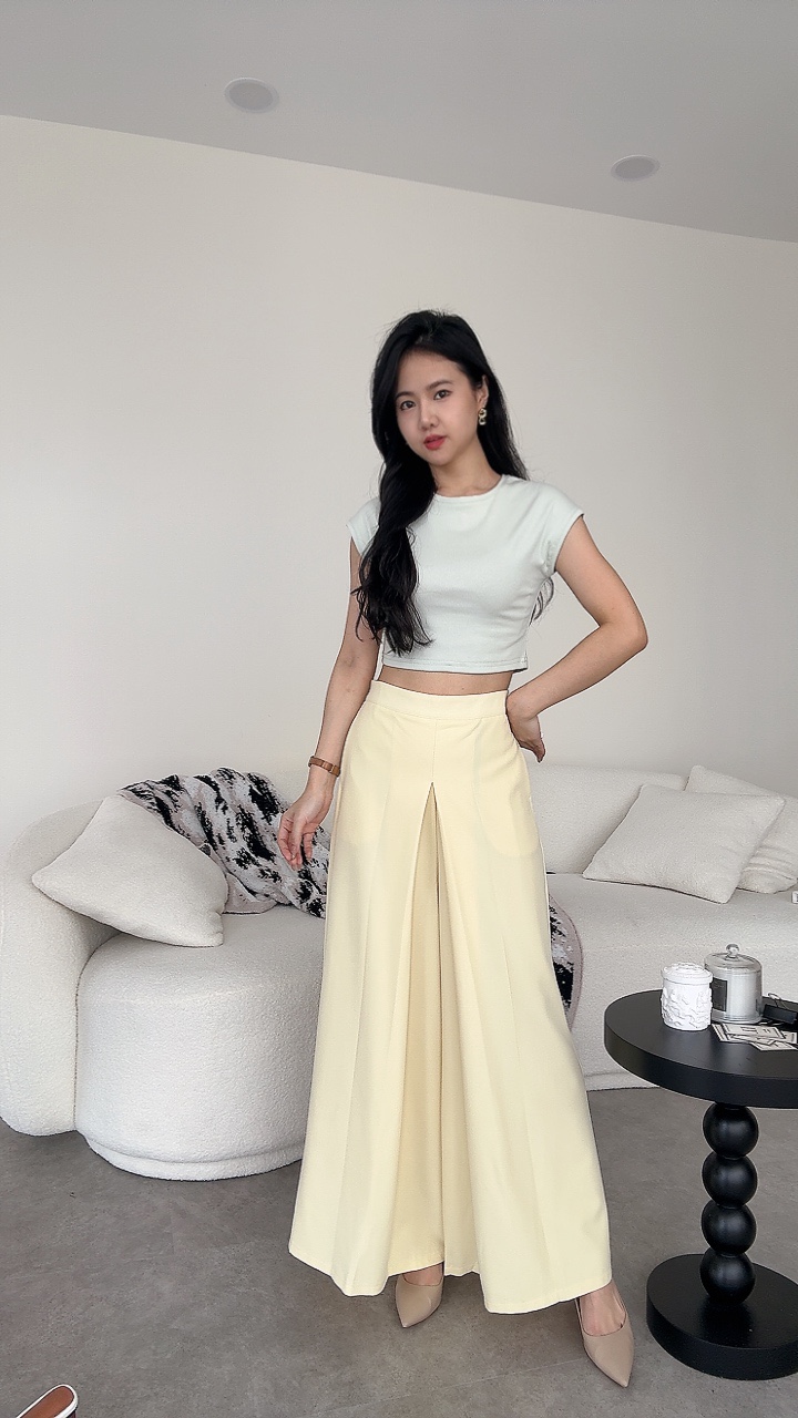 中间高开叉设计阔腿裤