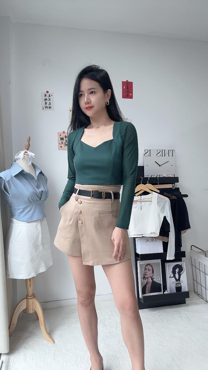 网纱爱心方领上衣