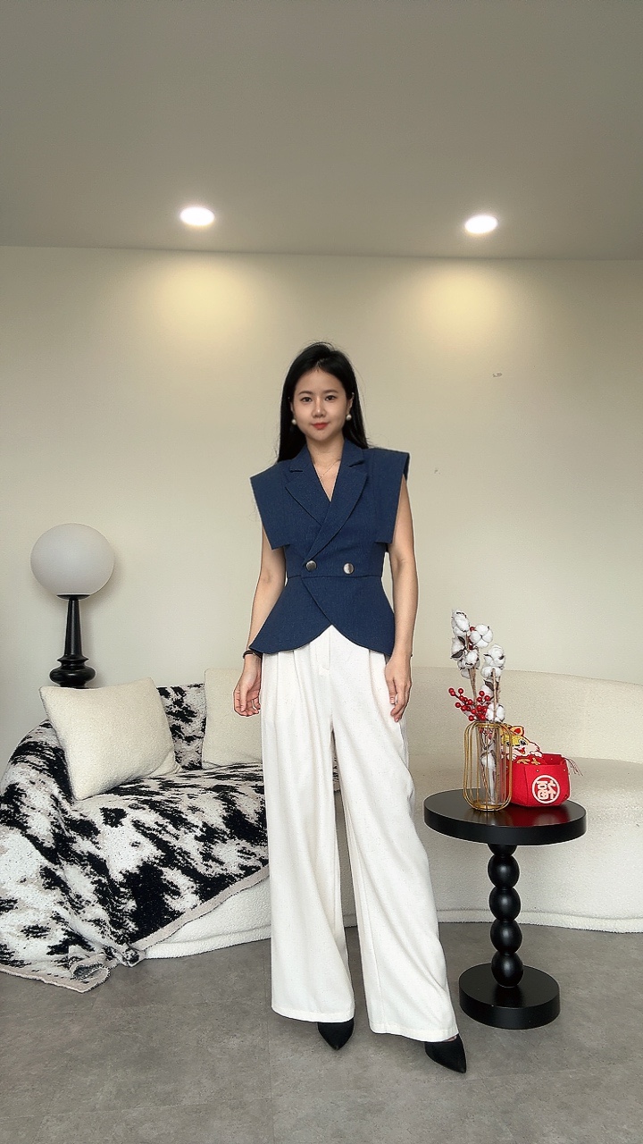 软麻杂线高腰阔腿长裤