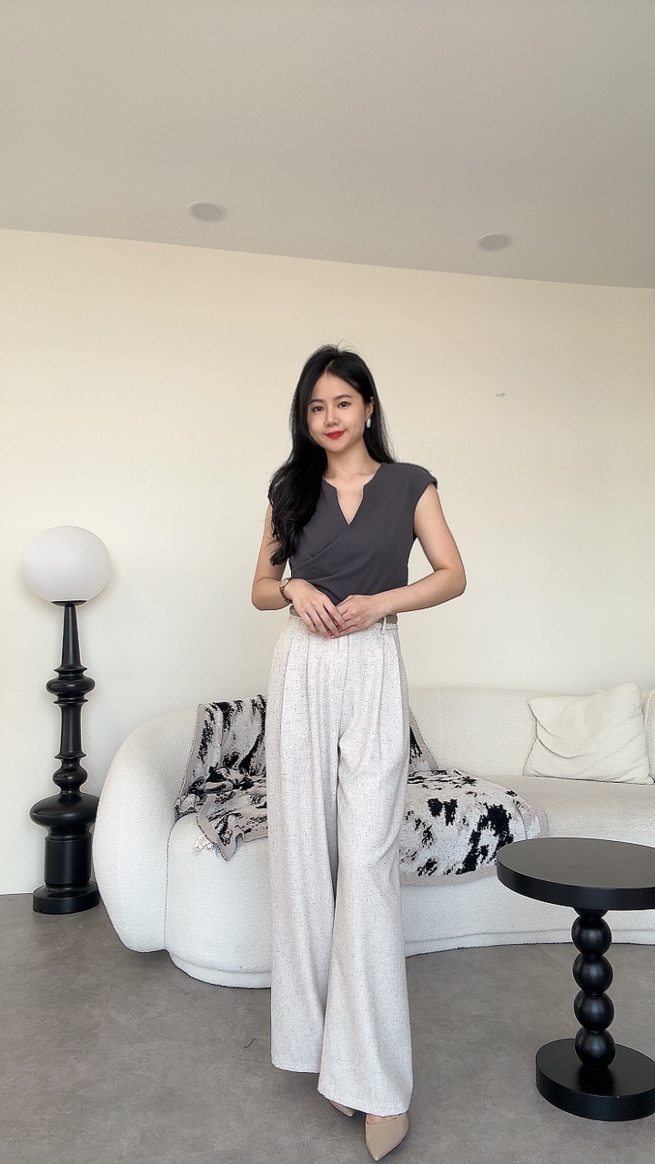 软麻杂线高腰阔腿长裤