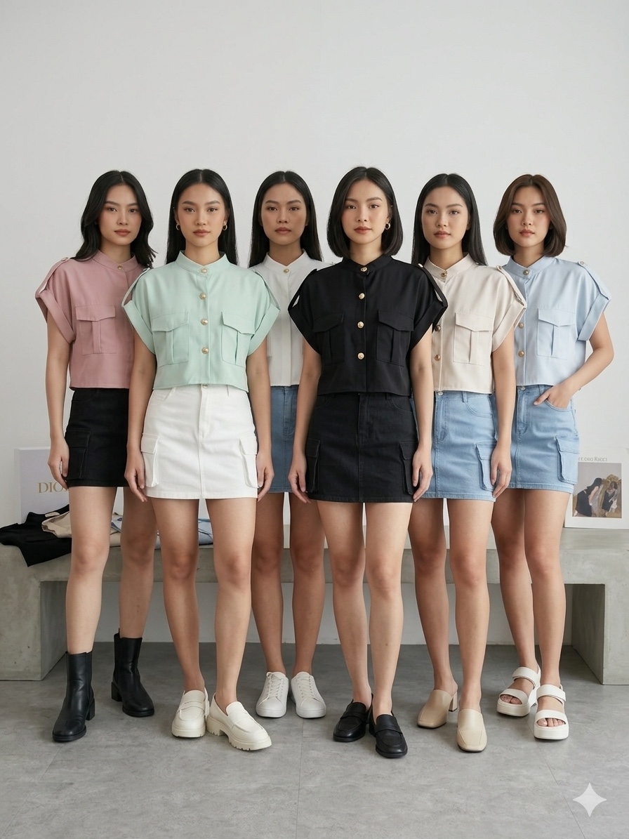 金扣扣卷袖军肩带抗皱Top