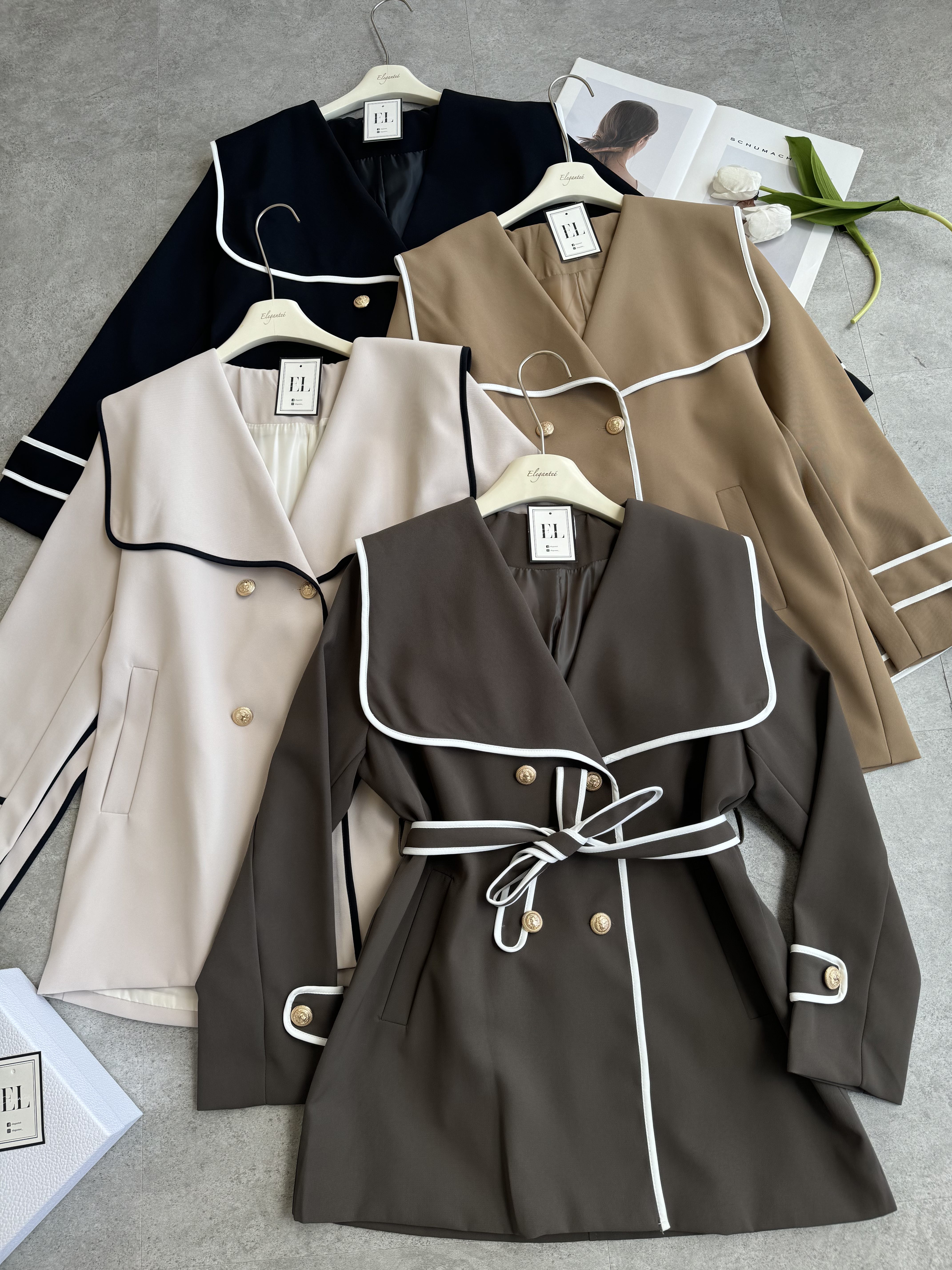 白线大翻领风衣