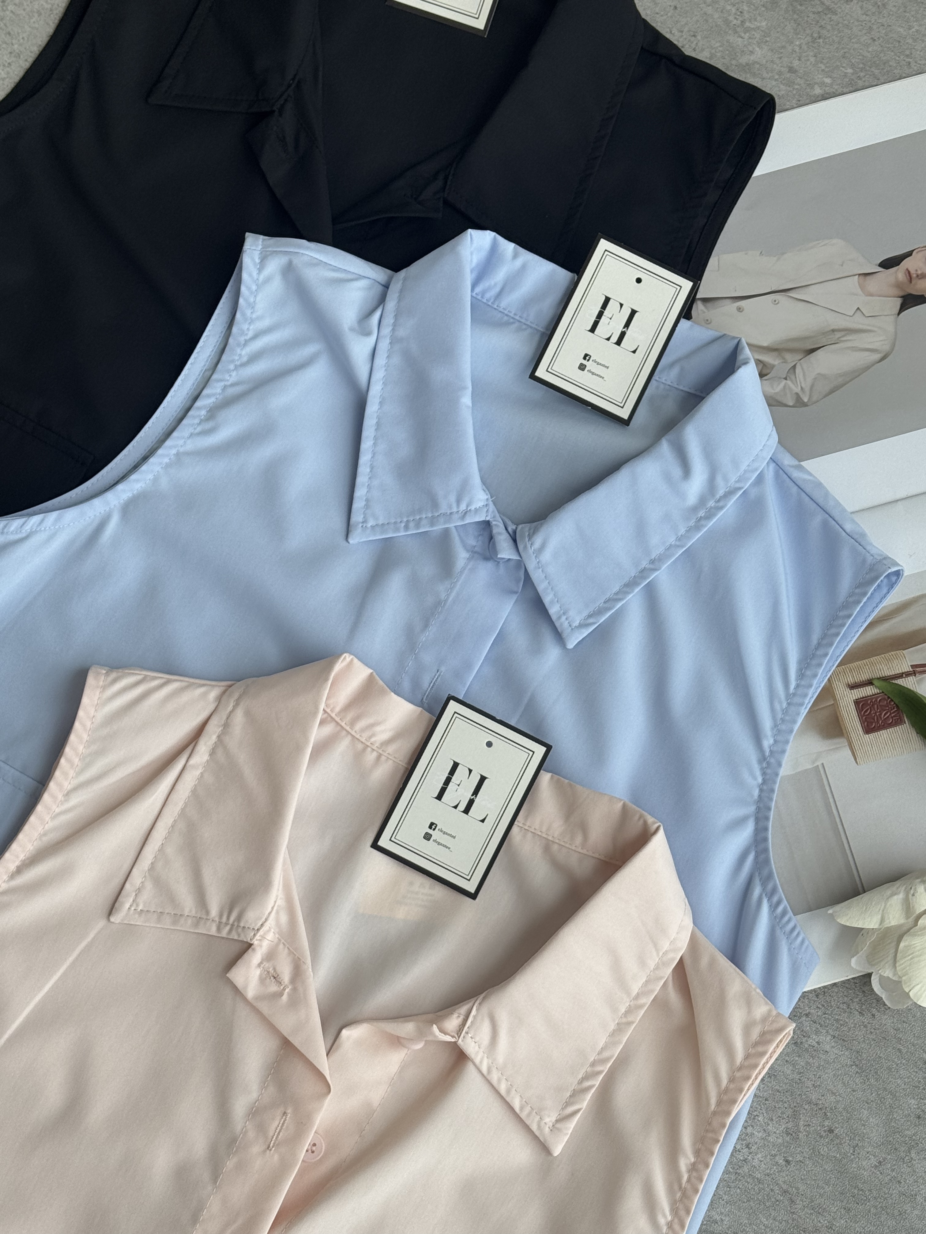 无袖假口袋设计衬衫Top