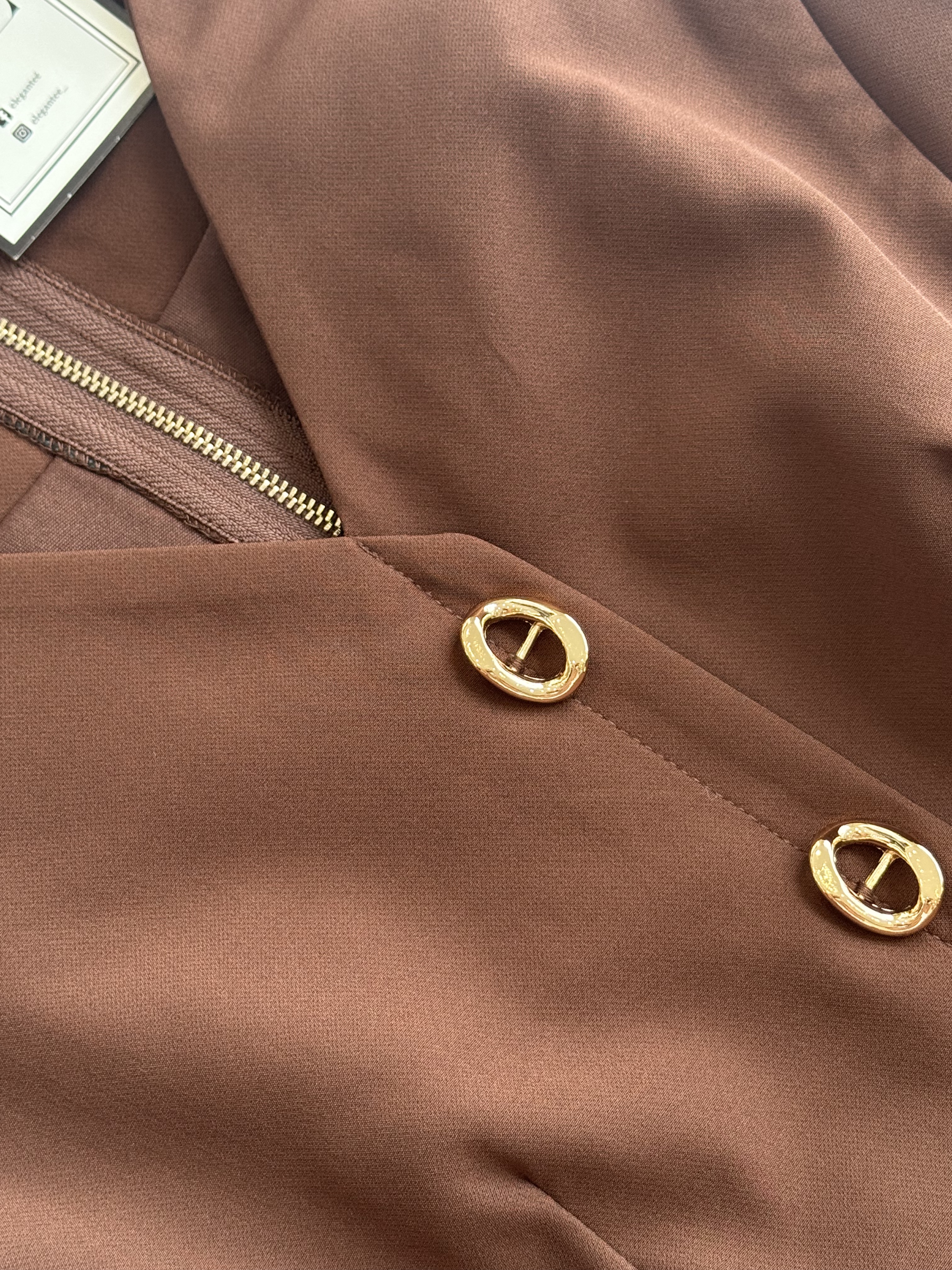  知性金扣拉链长裙套装