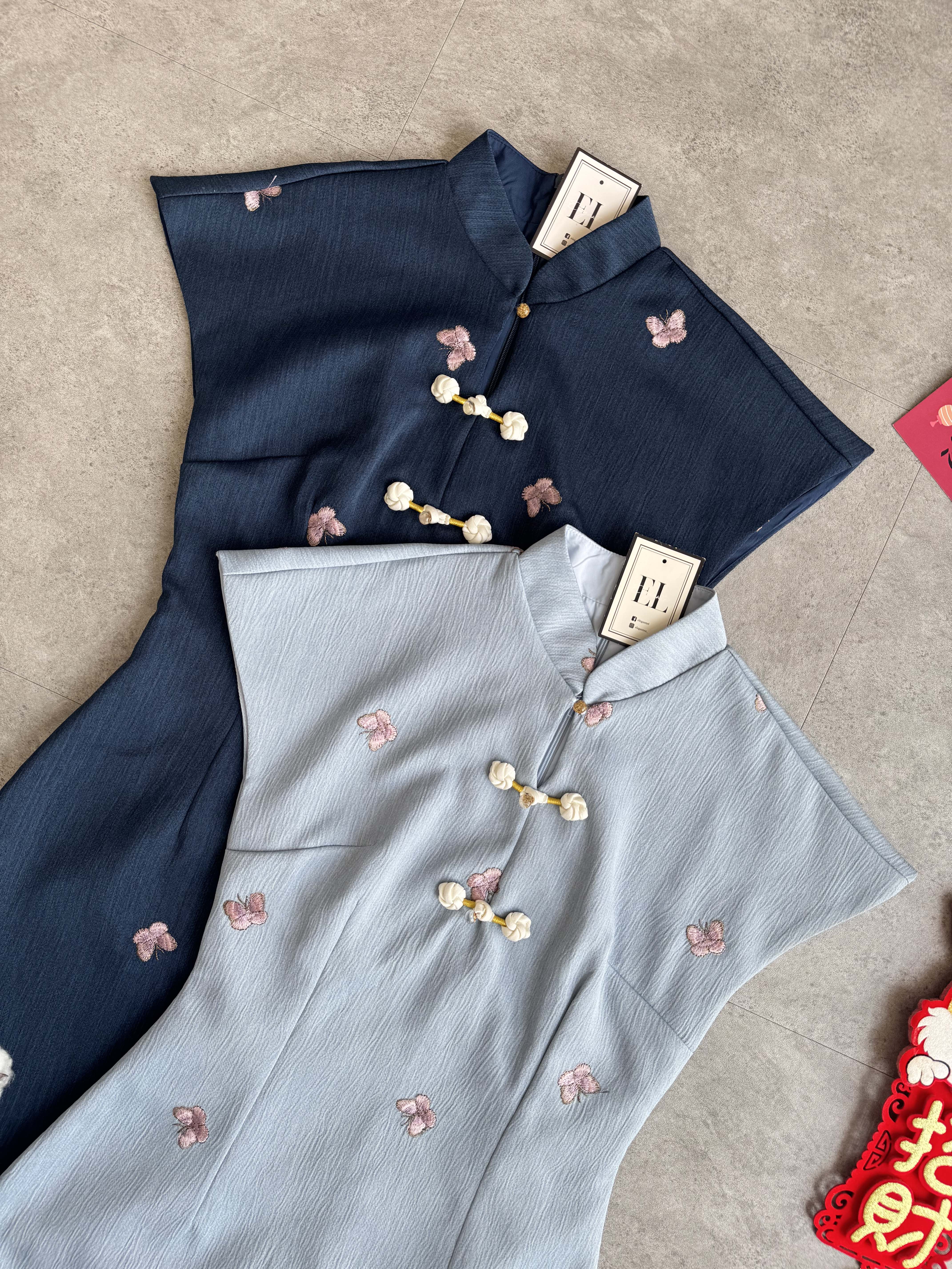 (BO-DEC) 《亲子-女》粉蝴蝶刺绣高质感纹理面料旗袍