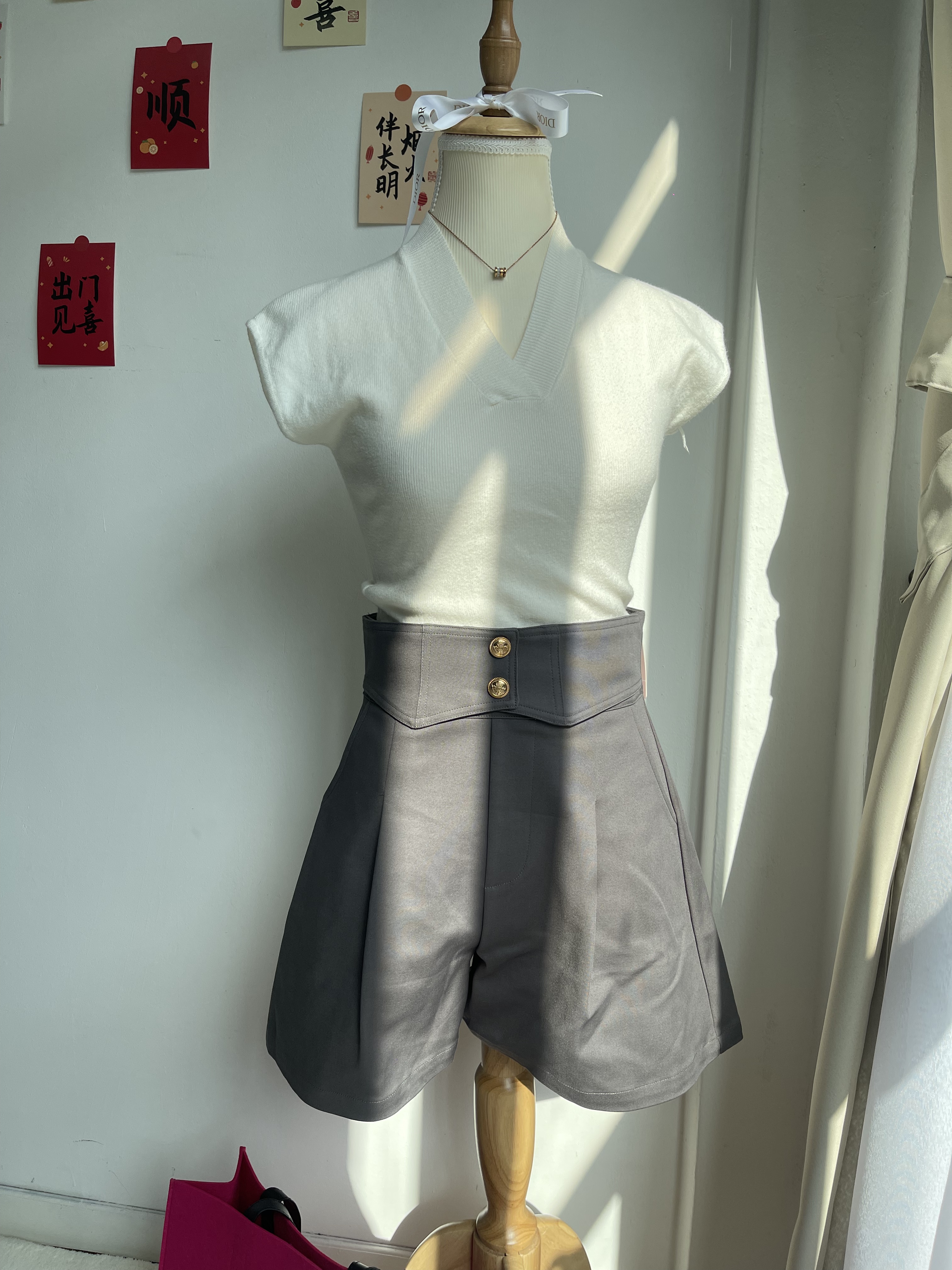 C. 2金扣高腰4分裤