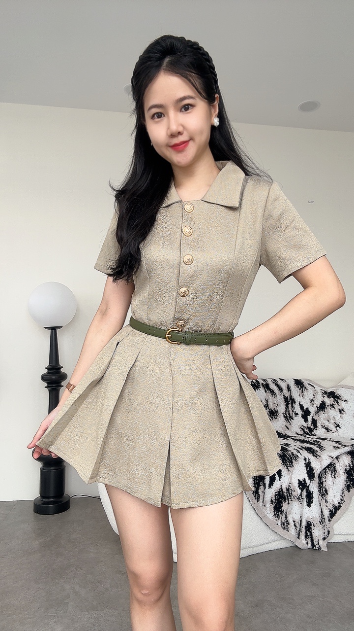 宫廷风短袖长Peplum短裤套装