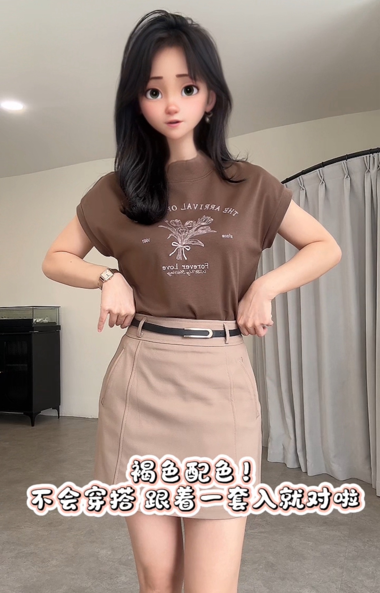 落肩袖贴脖领文字Tee