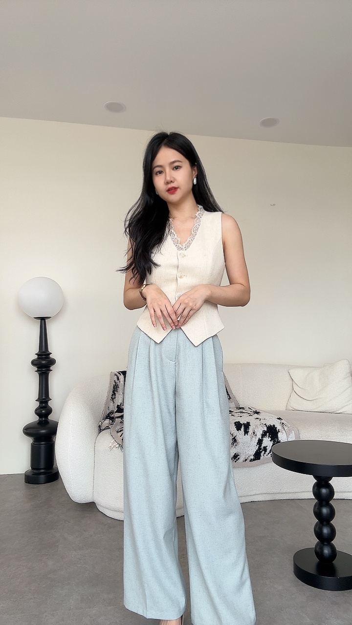 软麻杂线高腰阔腿长裤