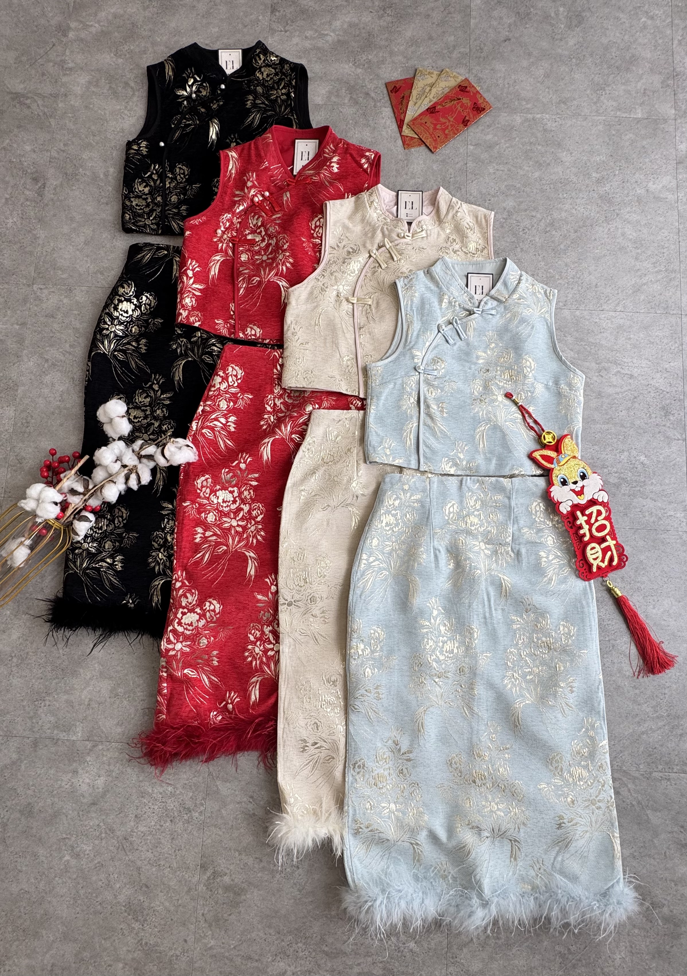 《新年》Elegant绒布长裙无袖套装