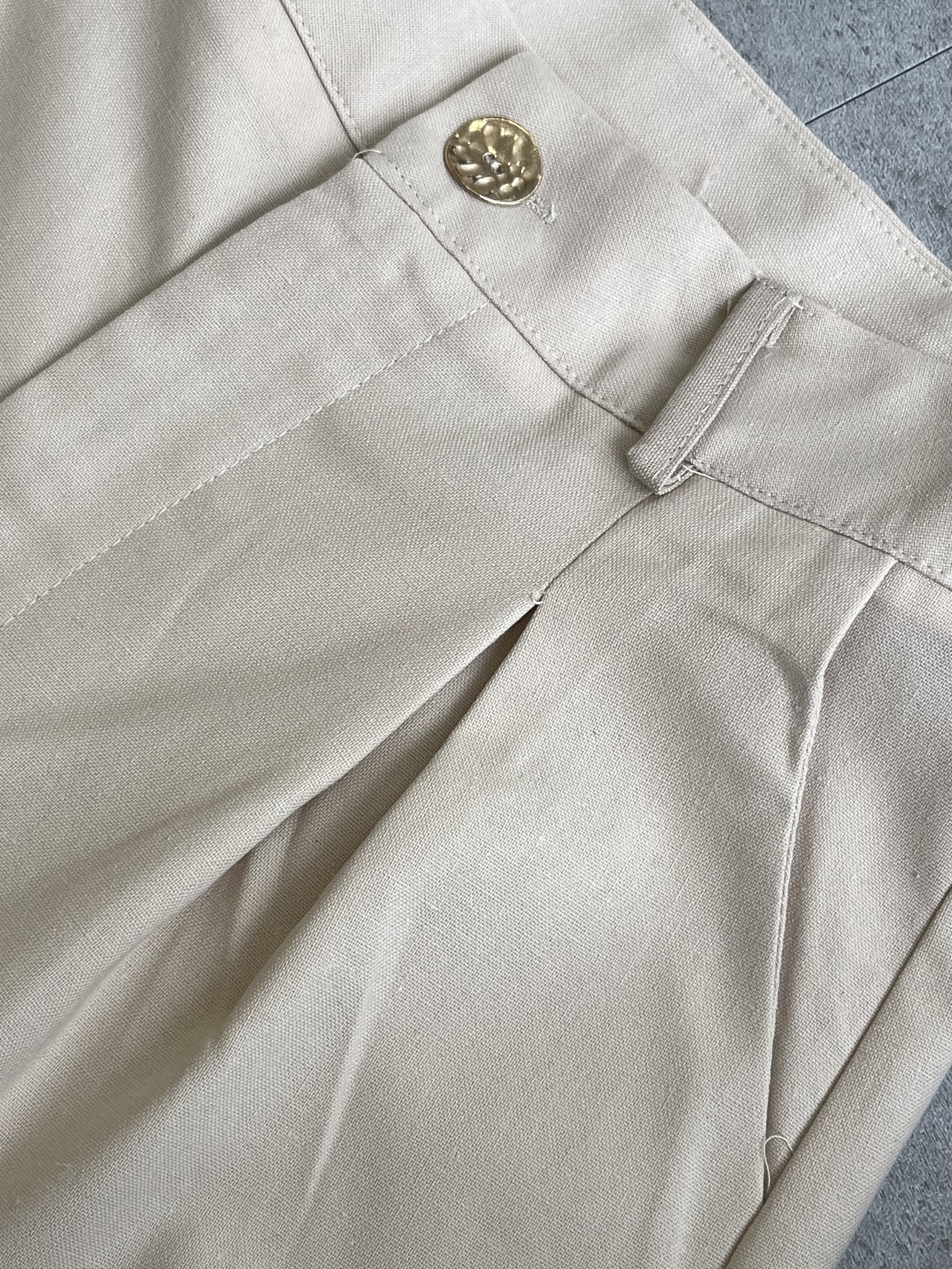 麻棉斜钮马甲长裤Set