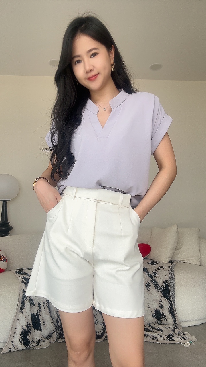 New雪纺立领卷袖Top