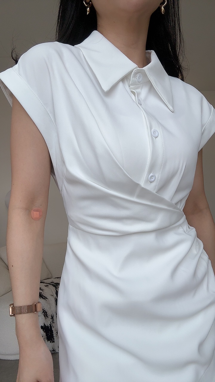 过肩袖Collar滑面连身裙