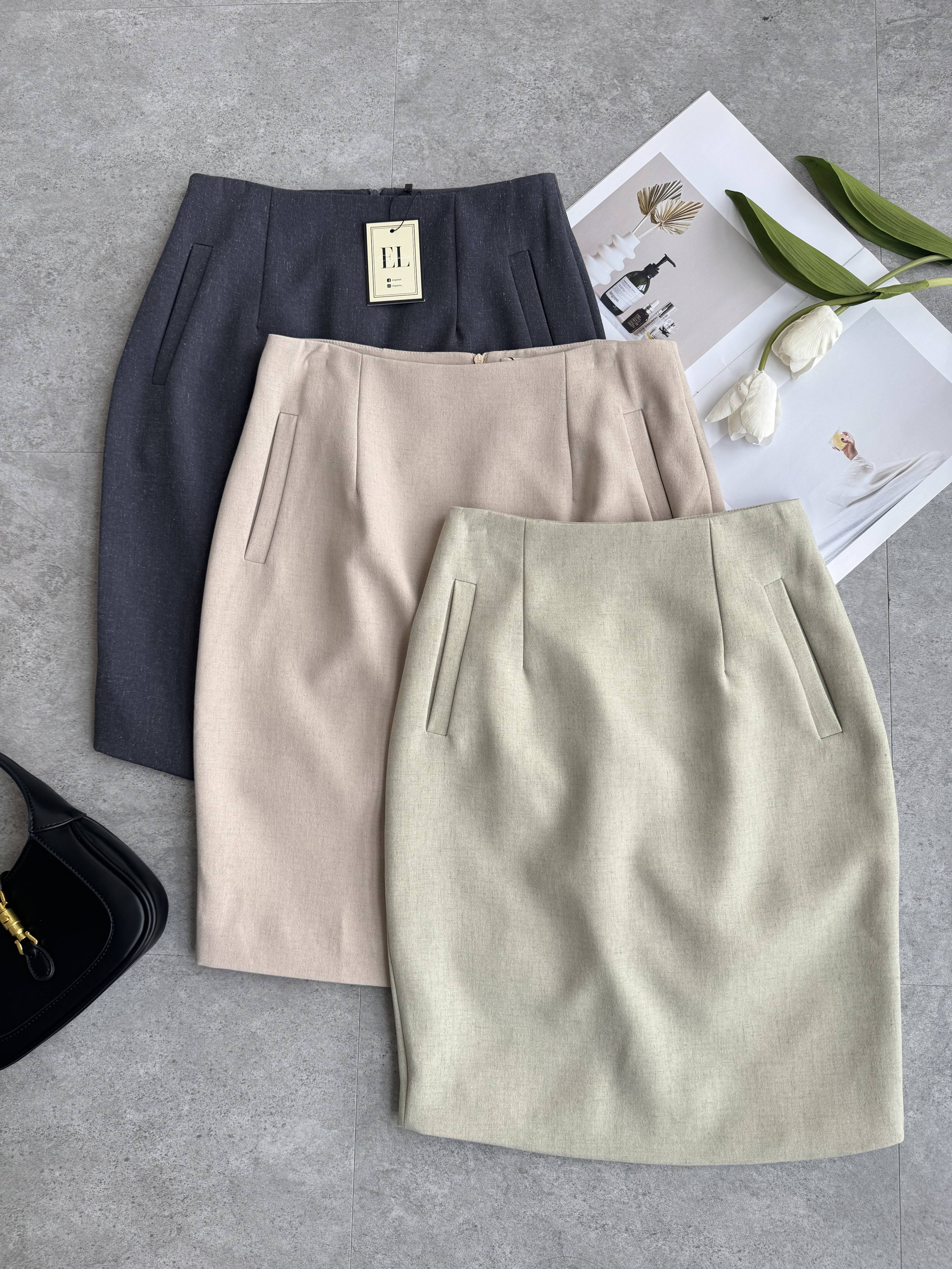 <EL高级系列>高级麻5分Pencil Skirt