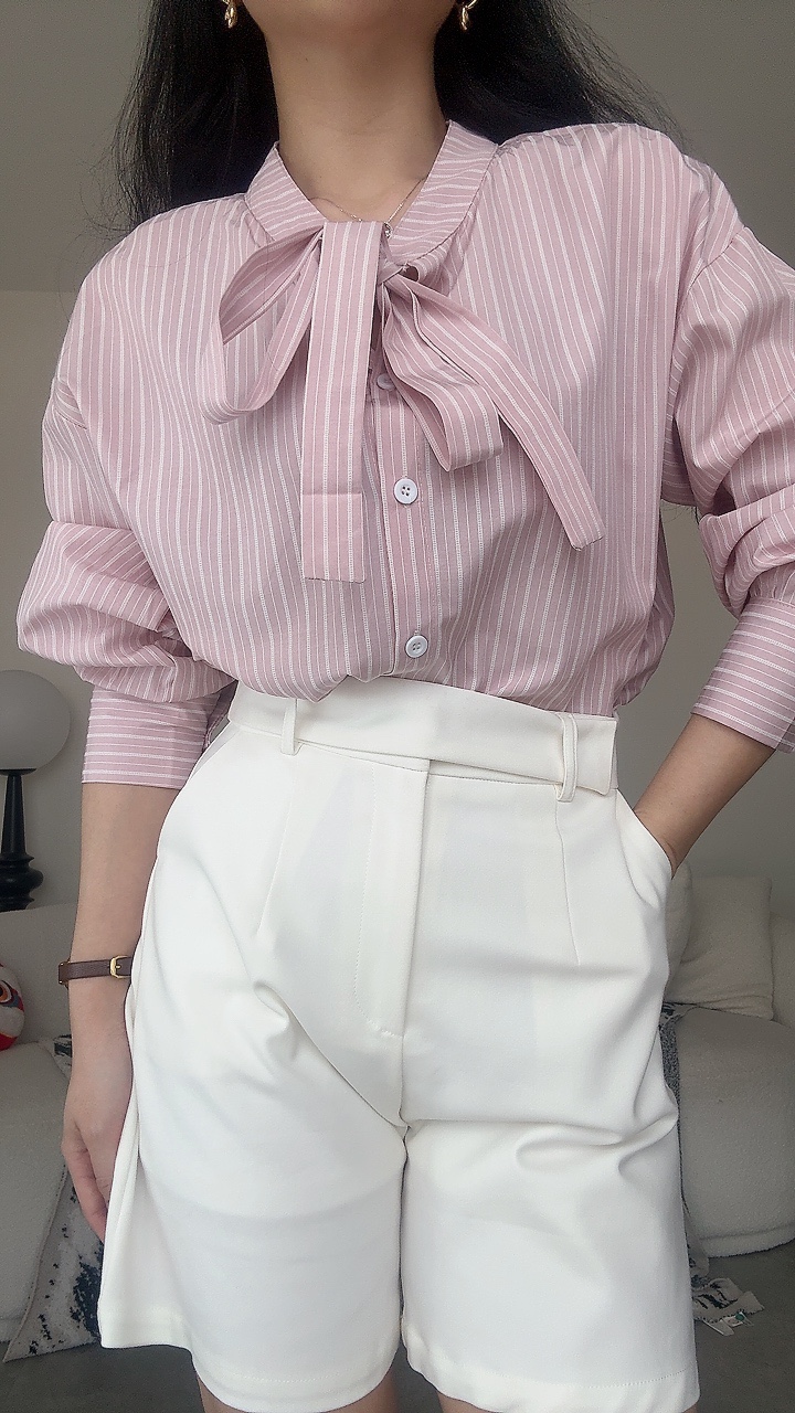 彩色线条蝴蝶结衬衫