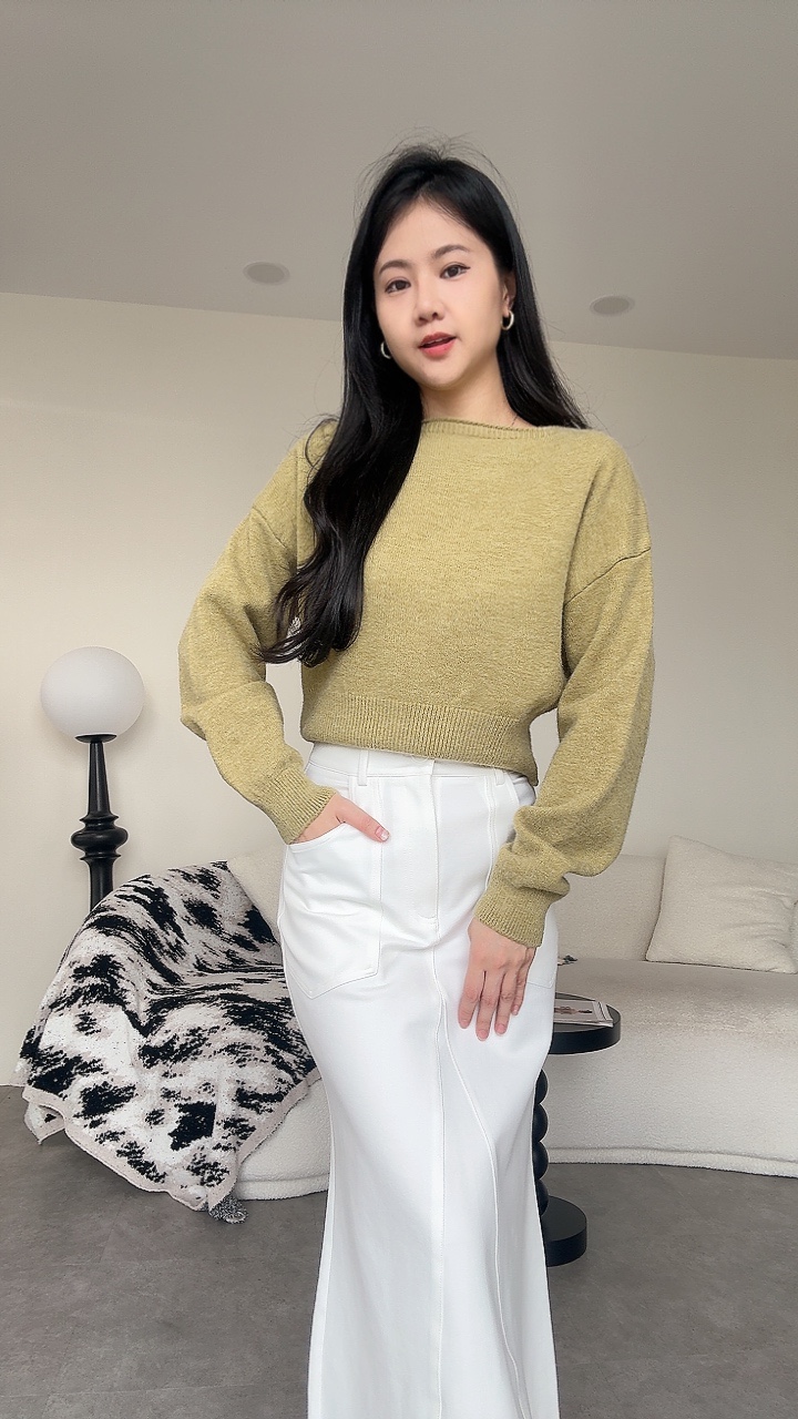 一字领长袖毛衣