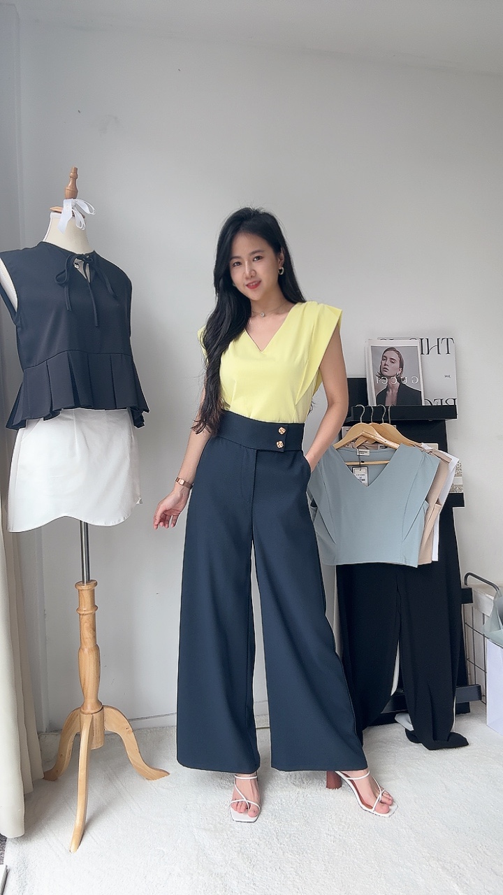 通勤金扣滑面直筒阔腿裤