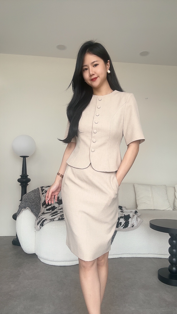 <EL高级系列>高级麻5分Pencil Skirt