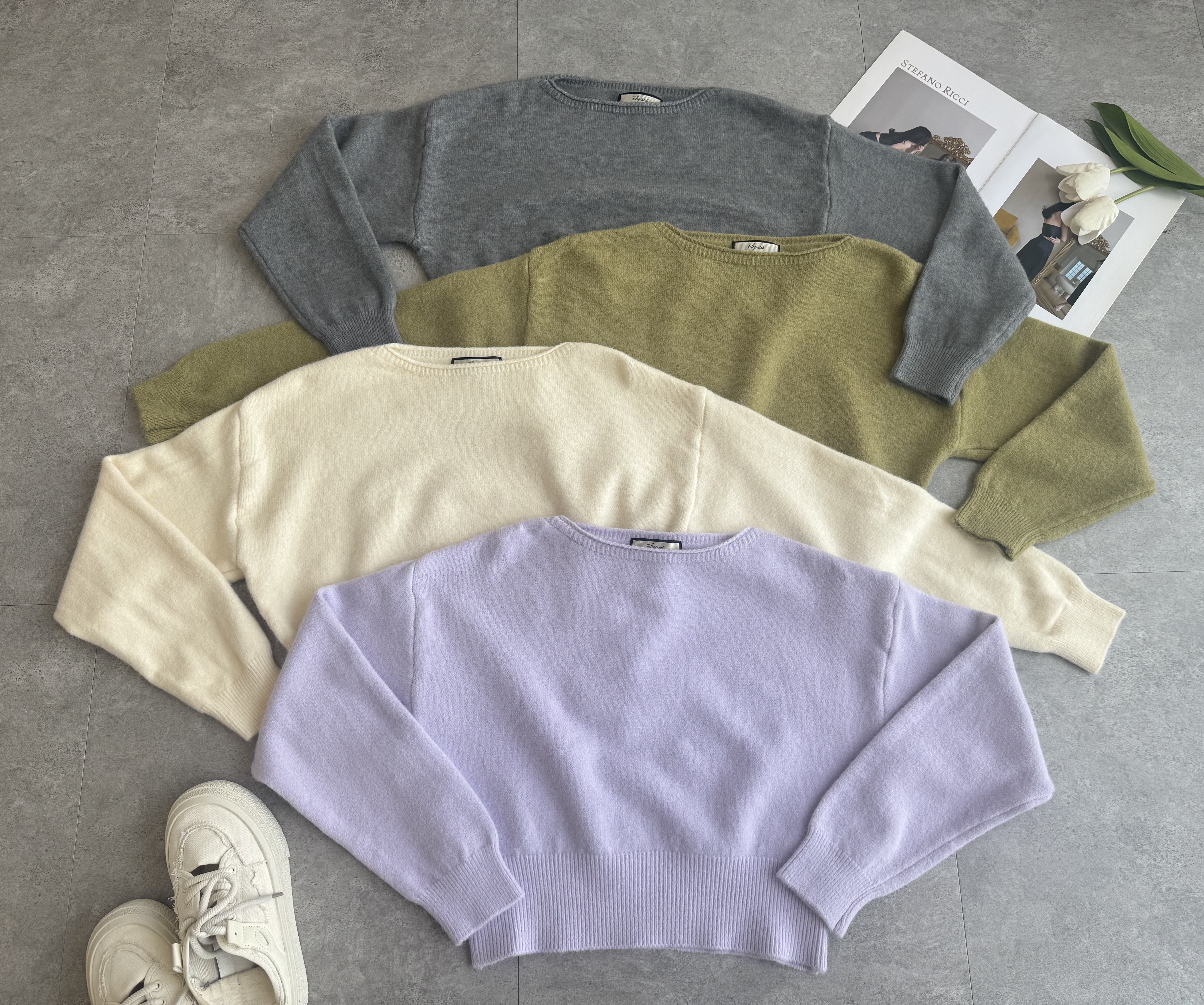 一字领长袖毛衣