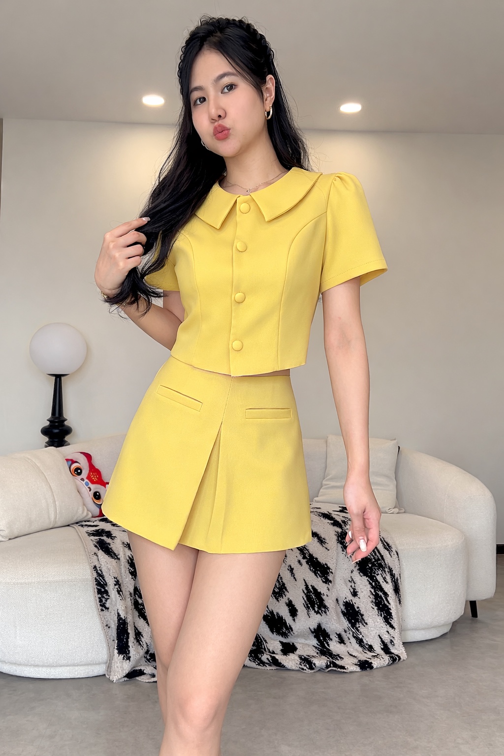 复古甜美圆翻领学院风裤裙套装