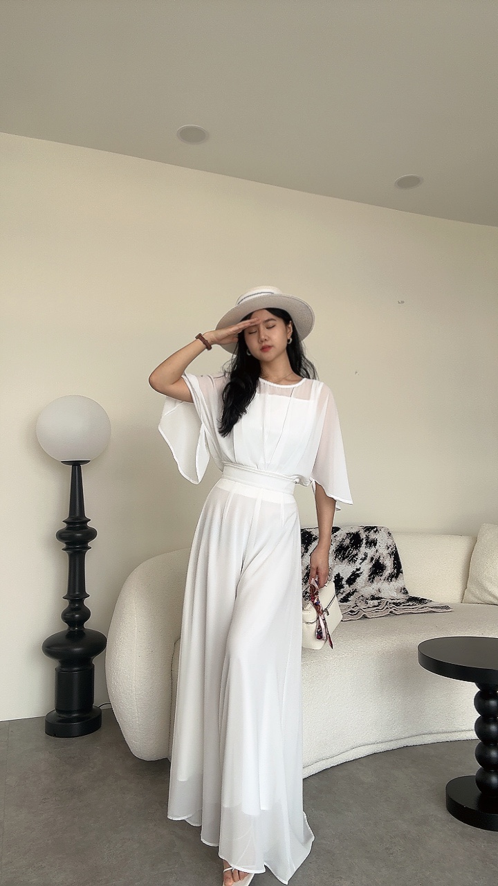 雪纺扇子飘逸风大阔腿裤