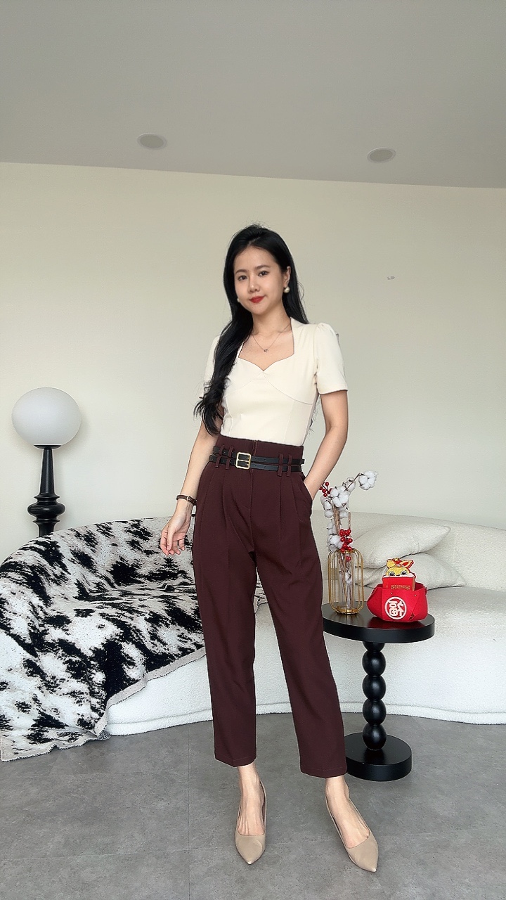 双腰带设计烟管裤