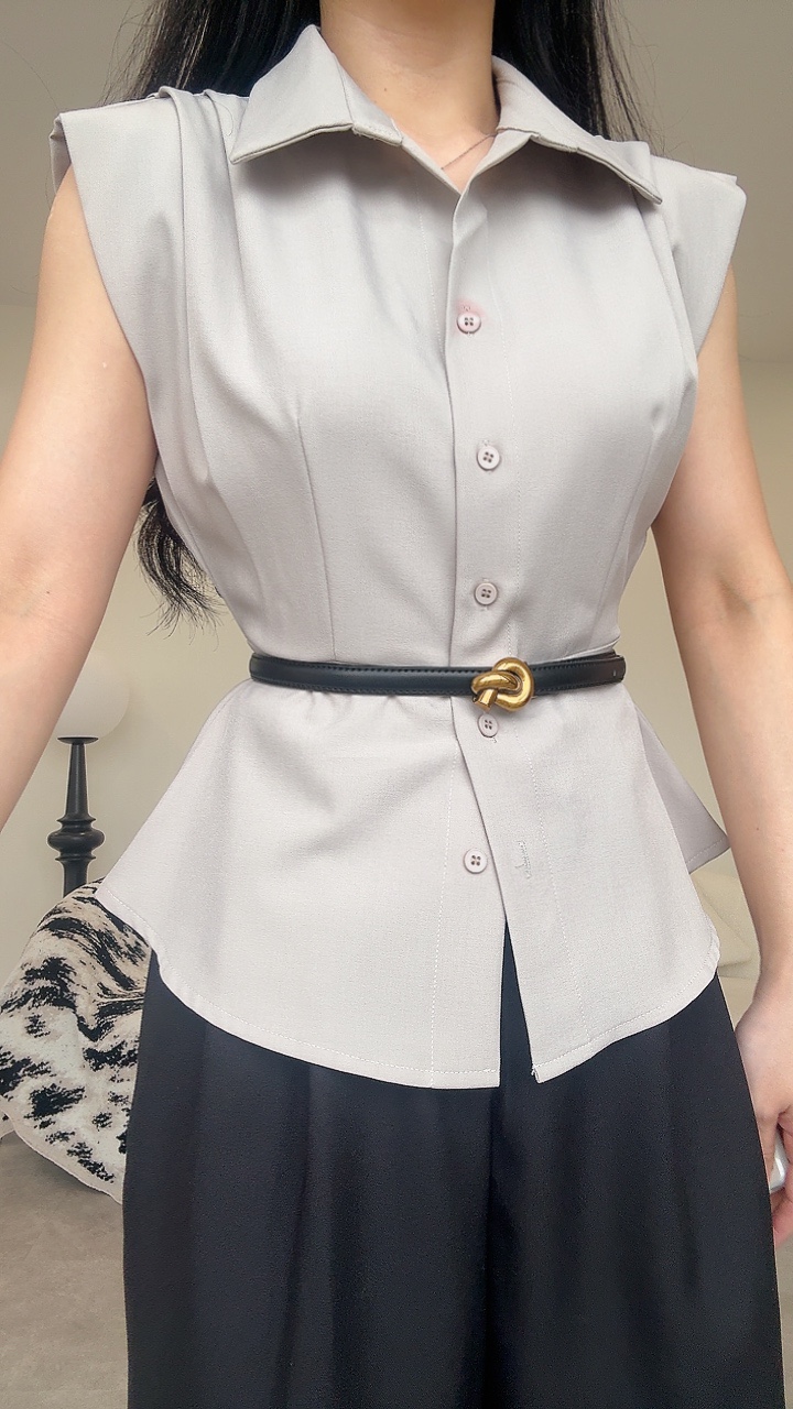 遮肚直角肩Peplum衬衫