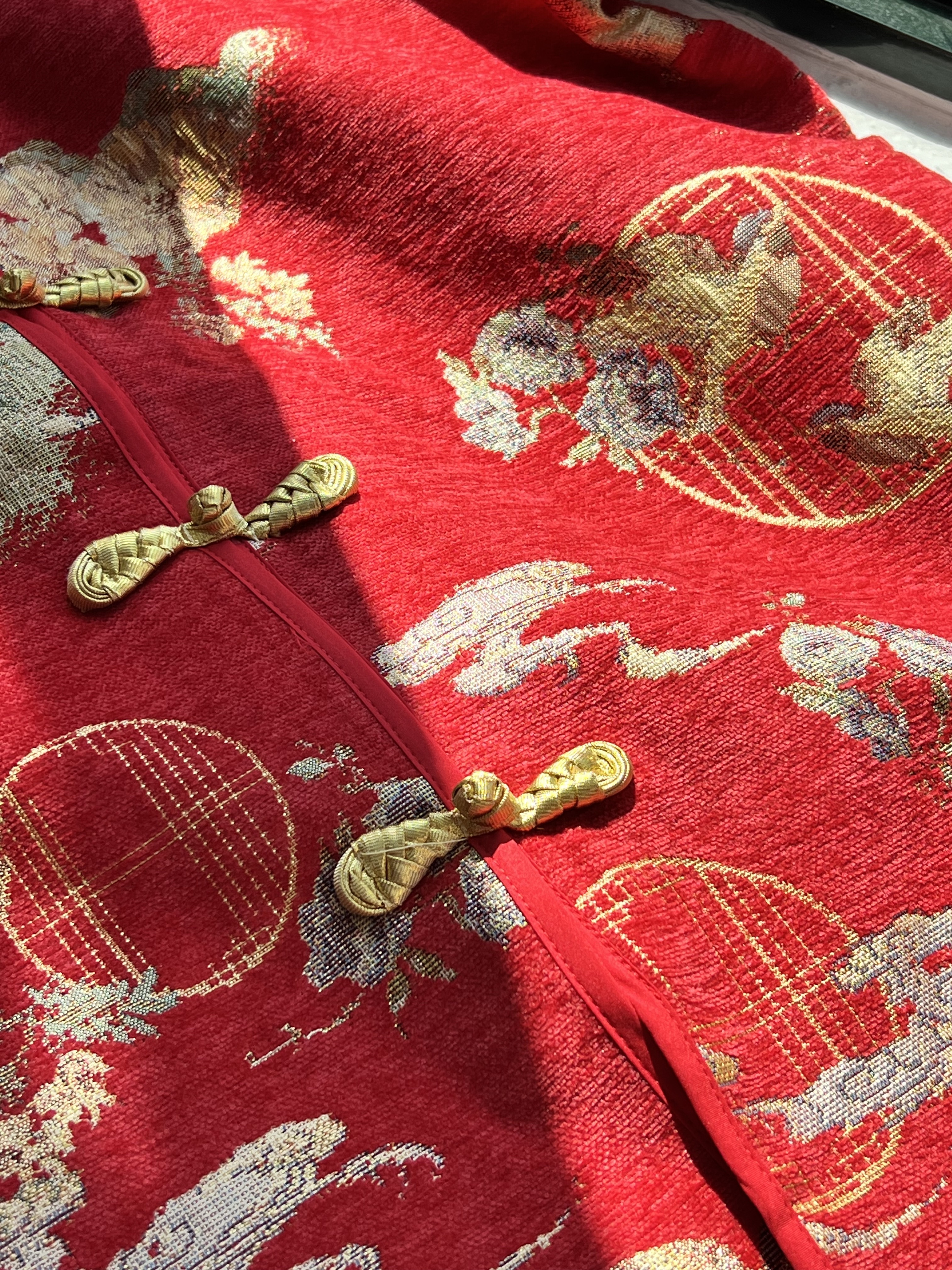 （情侣-男）金扣如意短裤旗袍套装