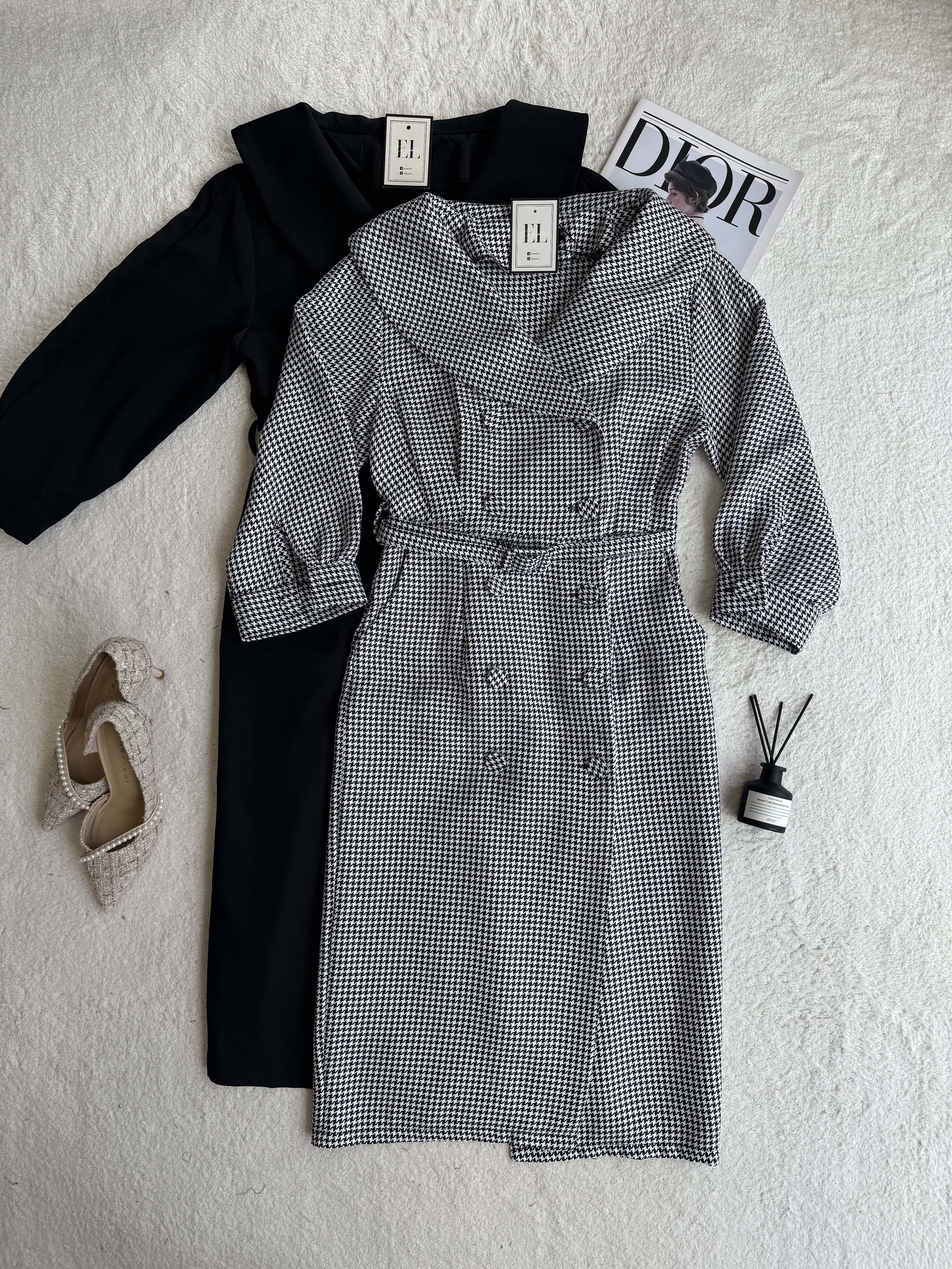 复古落肩大翻领连身裙