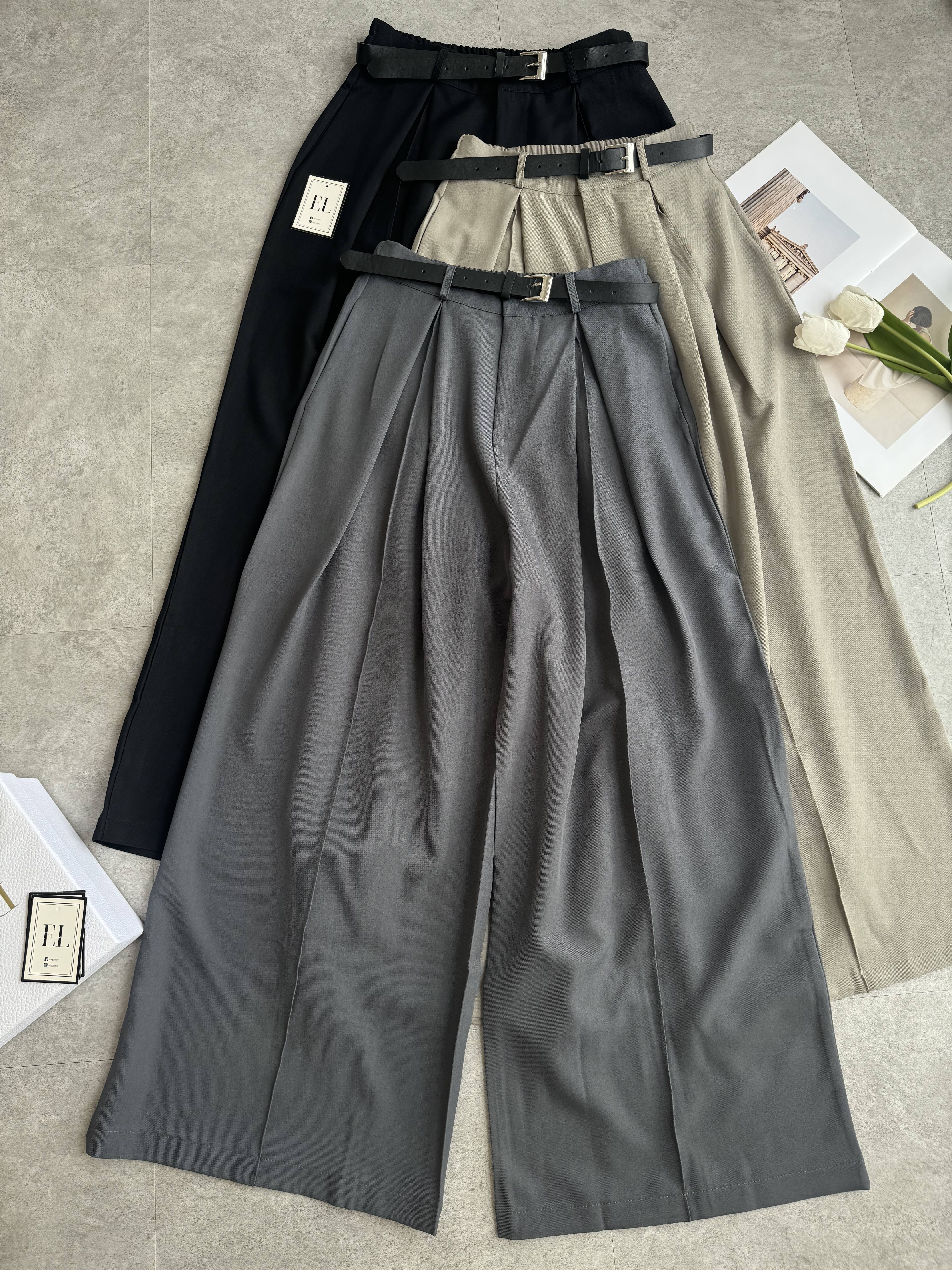 塑胶腰高开叉阔腿裤-腰带