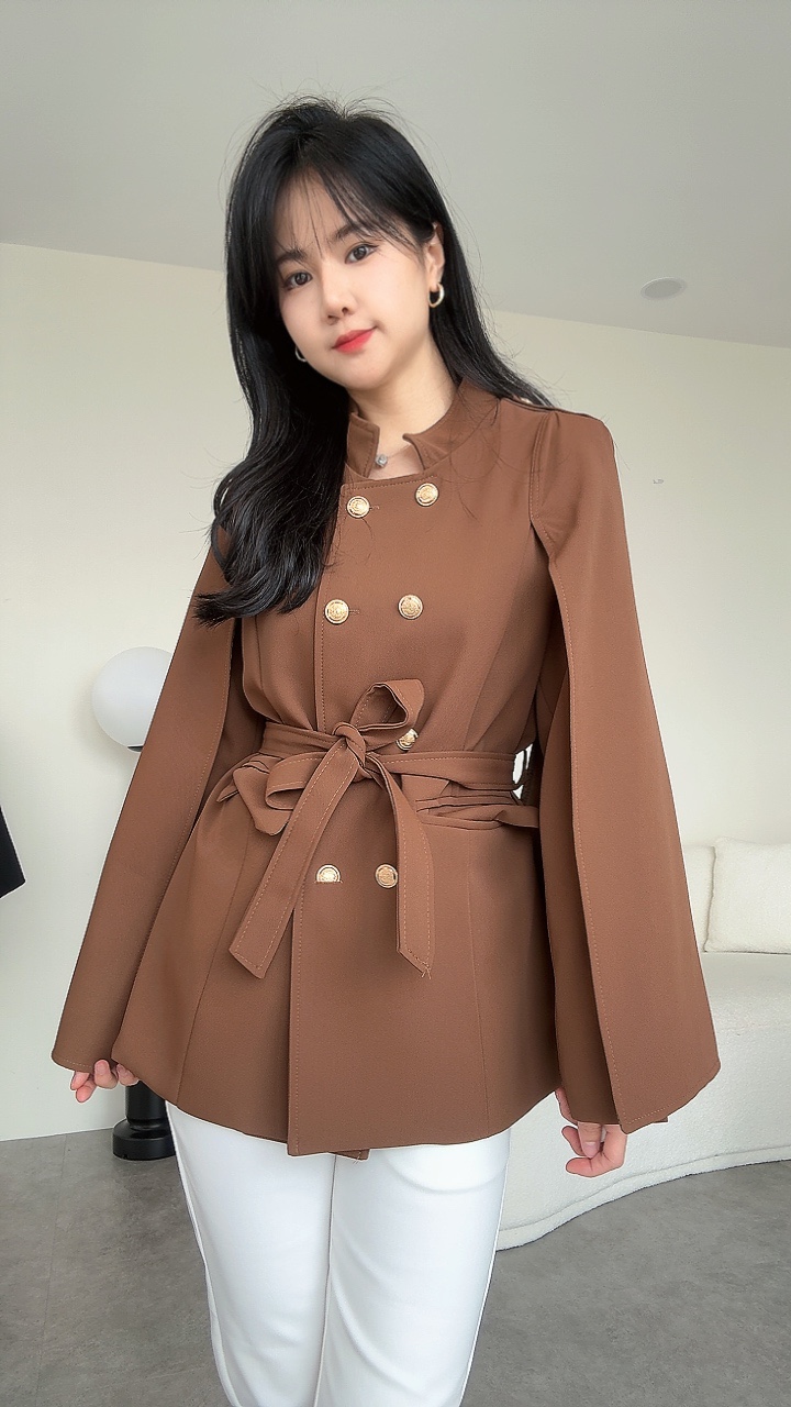 宫廷风斗风式中长版风衣