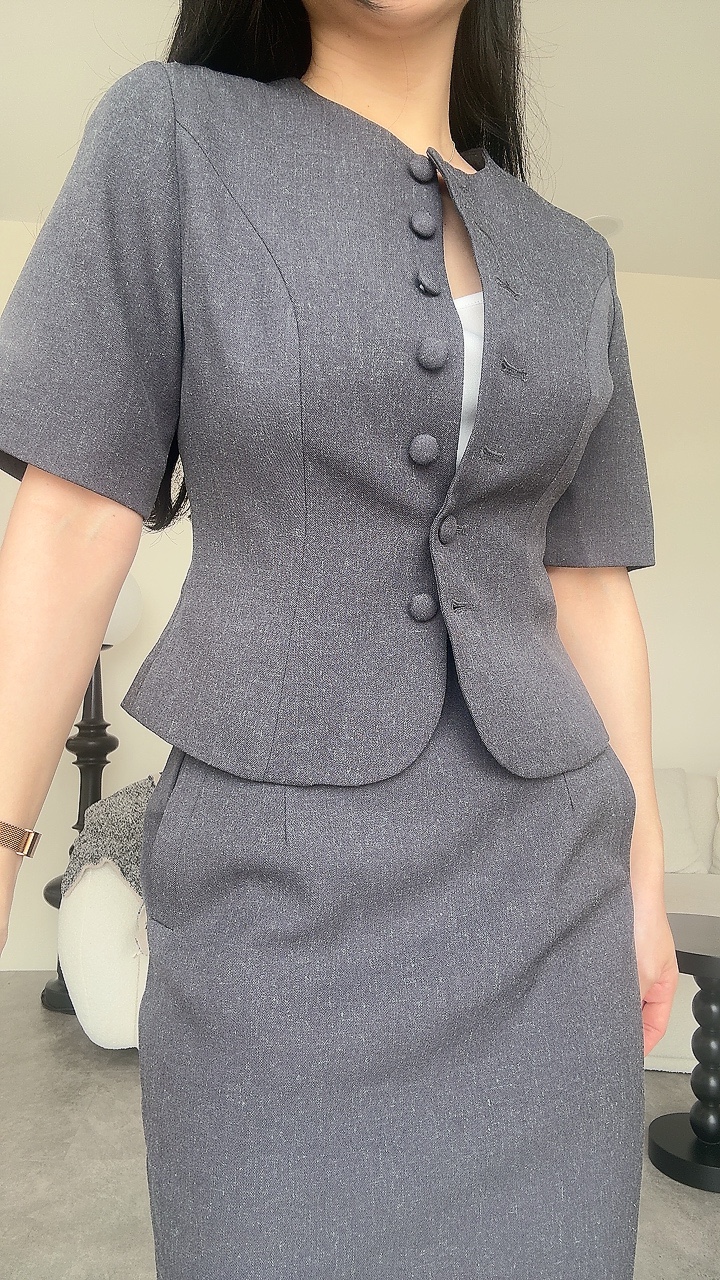 <EL高级系列> 贵气直排纽中短袖单衣外套