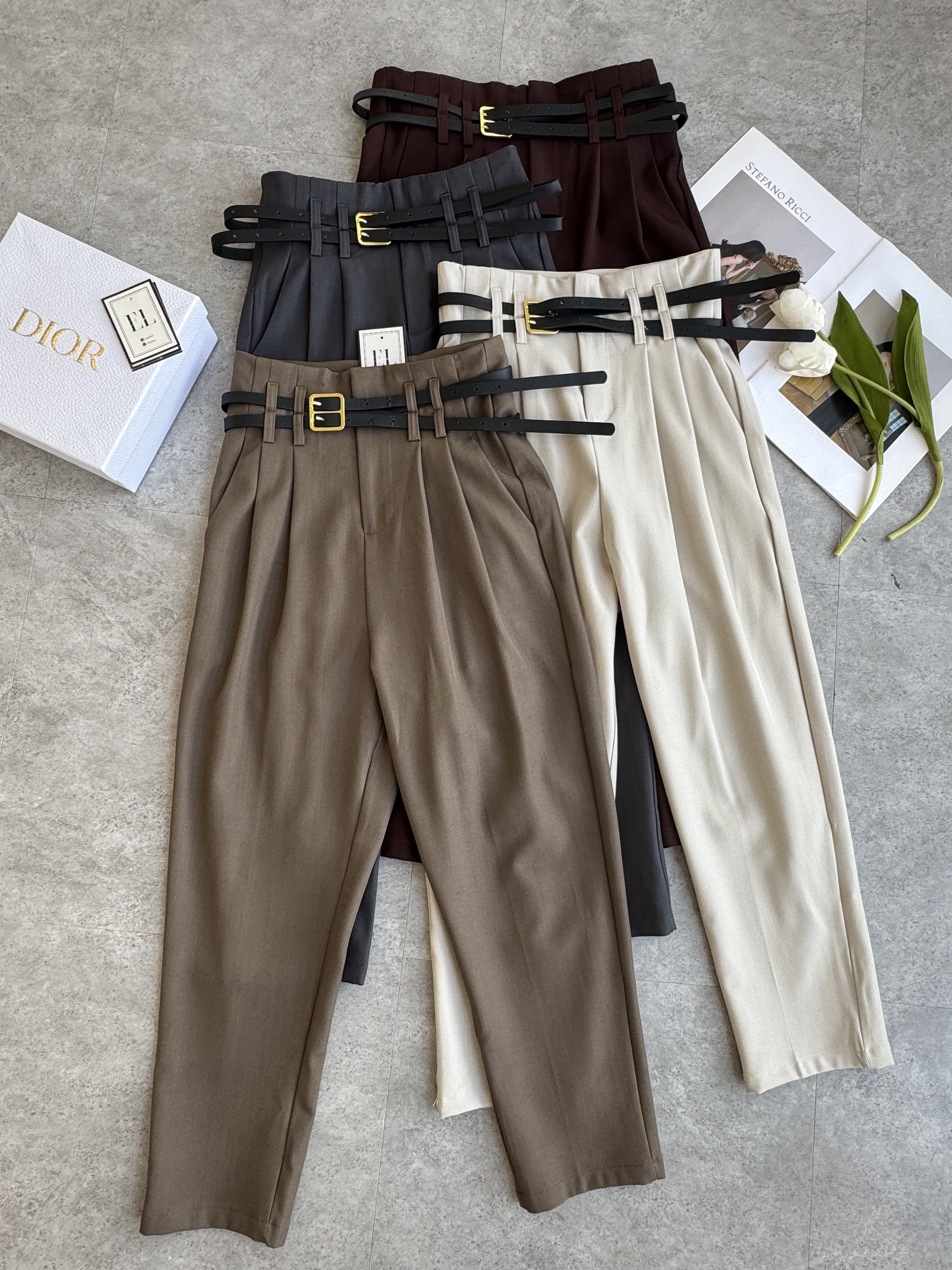 双腰带设计烟管裤