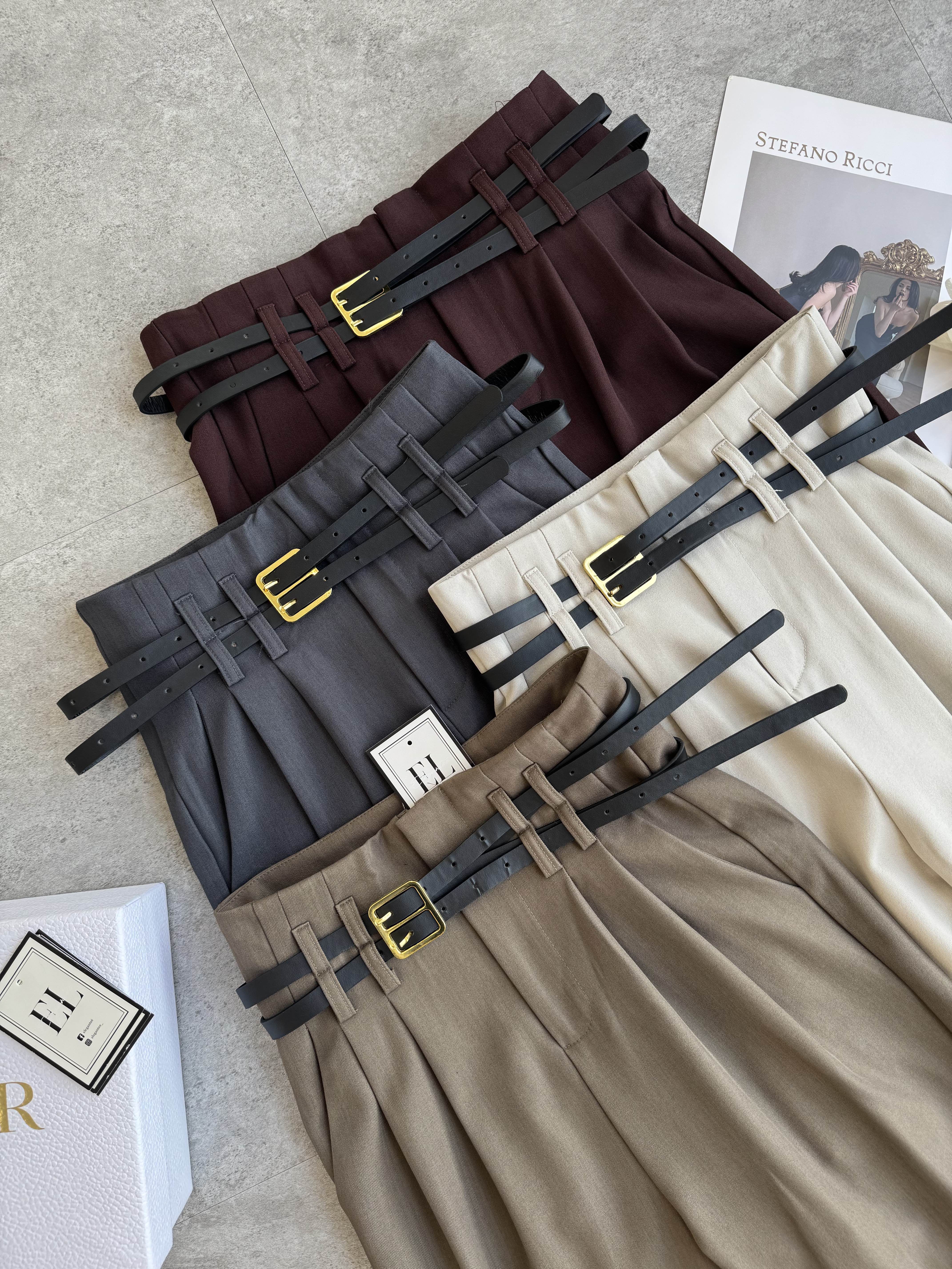 双腰带设计烟管裤