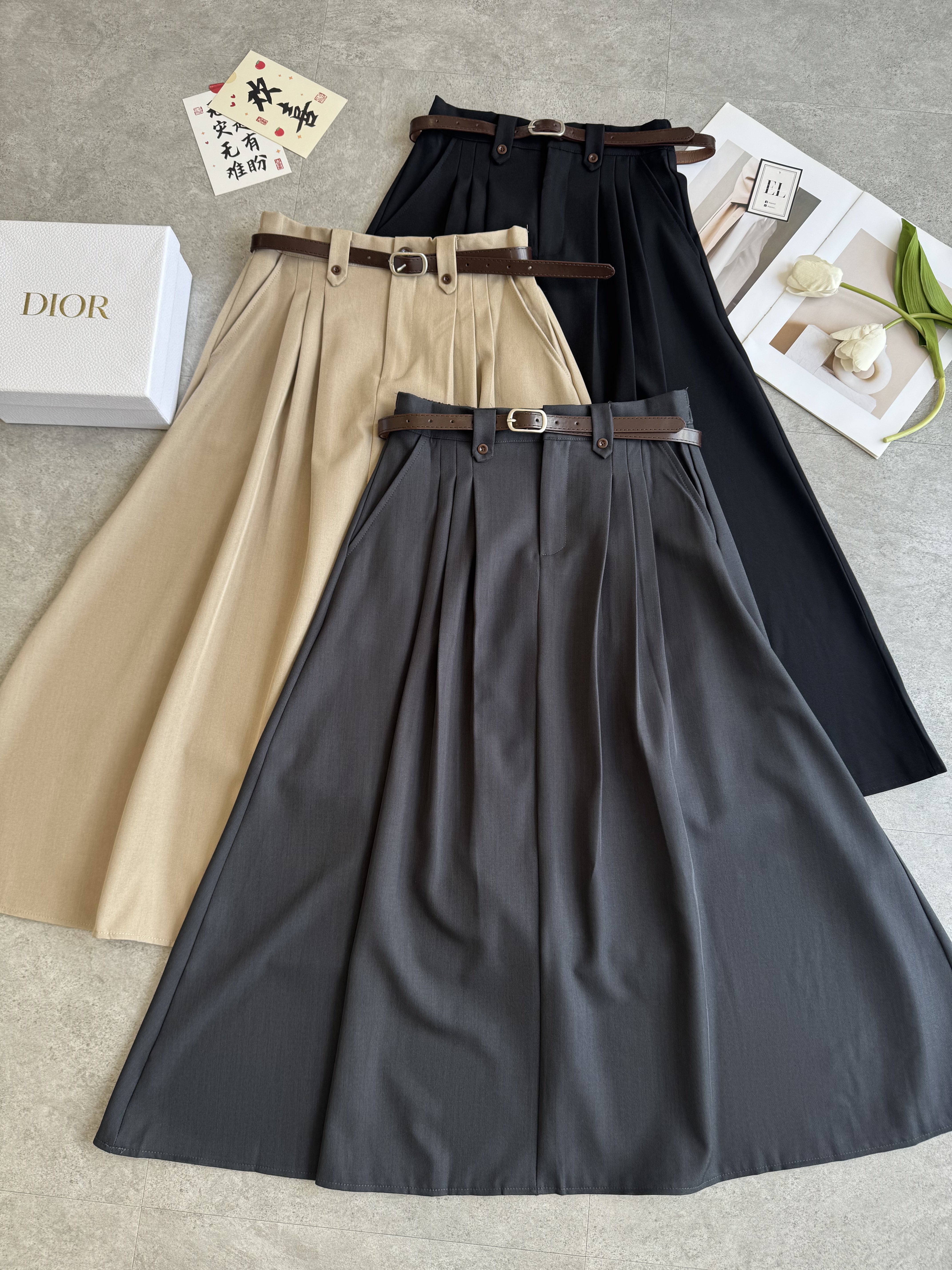 NEW复古皮带三折长裙