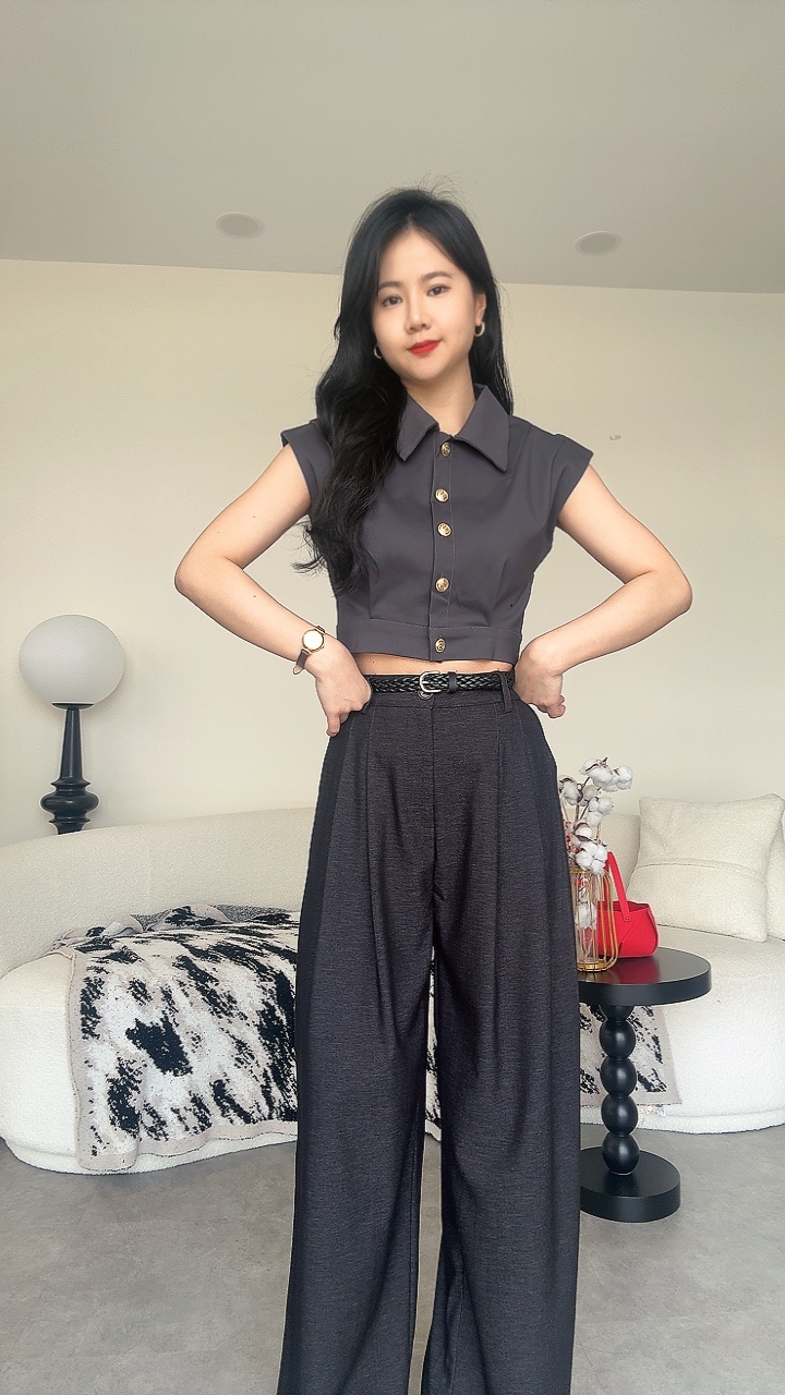 棉麻松弛感编织Belt阔腿裤