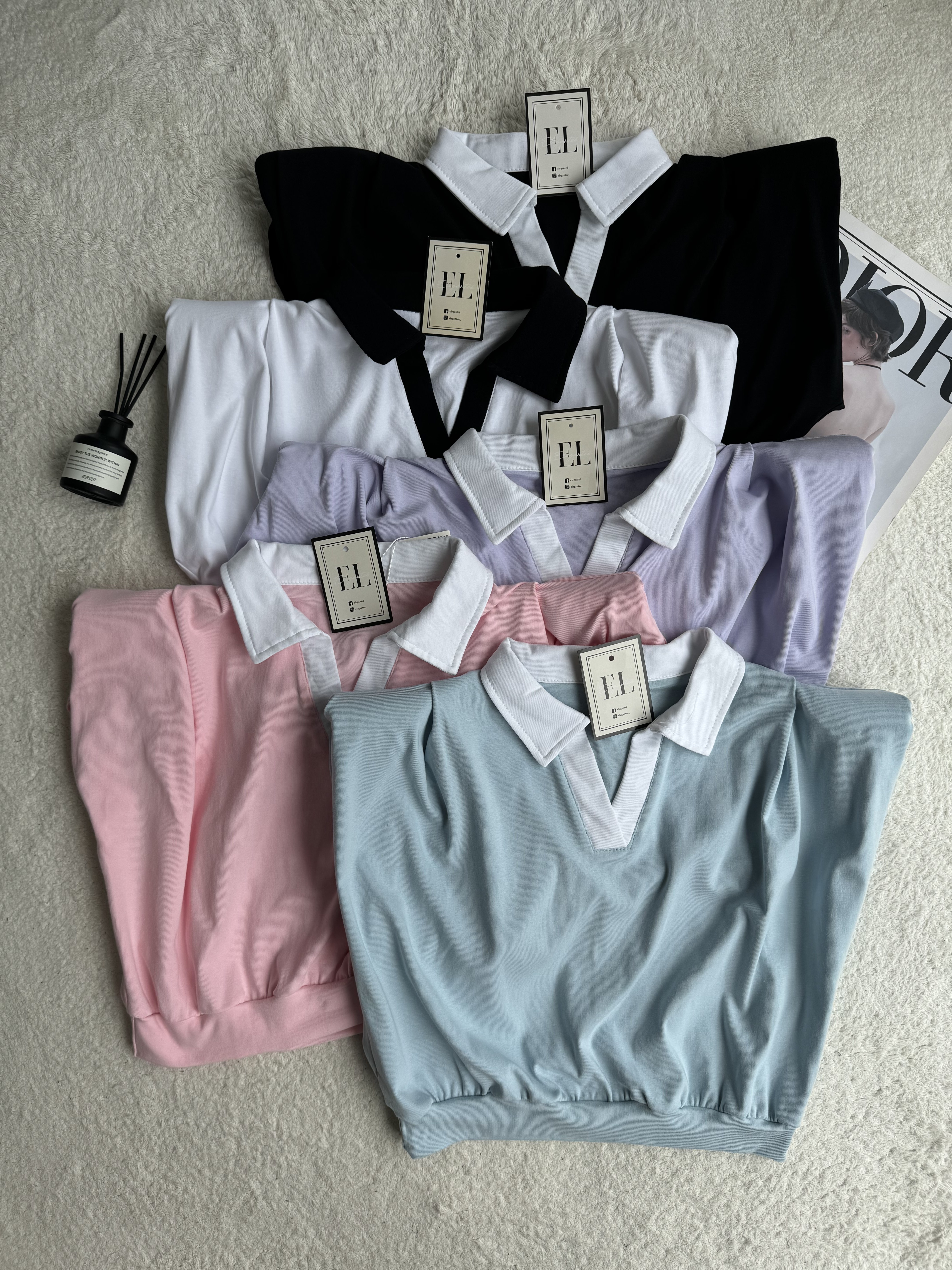 双色垫肩过袖有领上衣