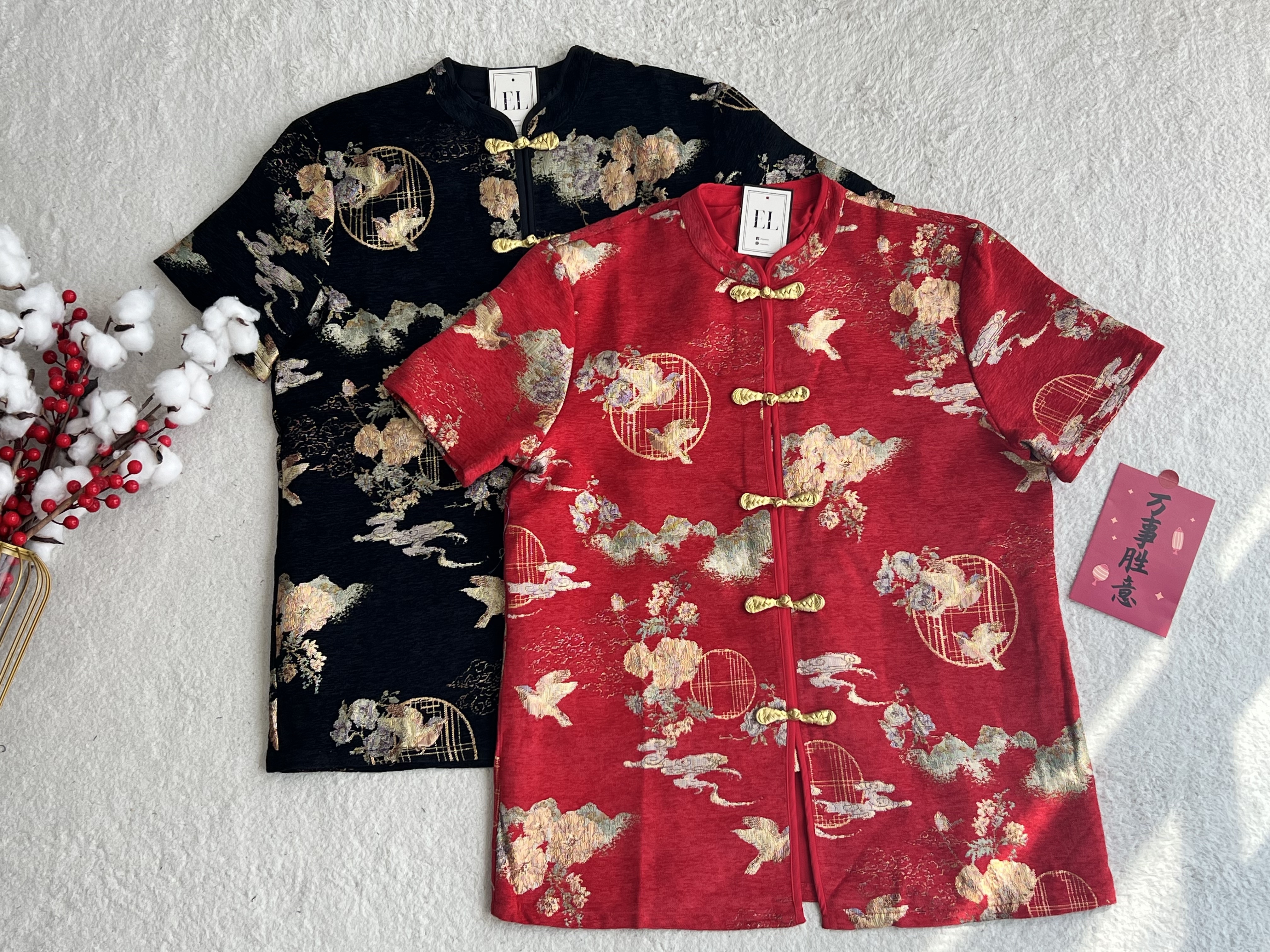 （情侣-男）金扣如意短裤旗袍套装