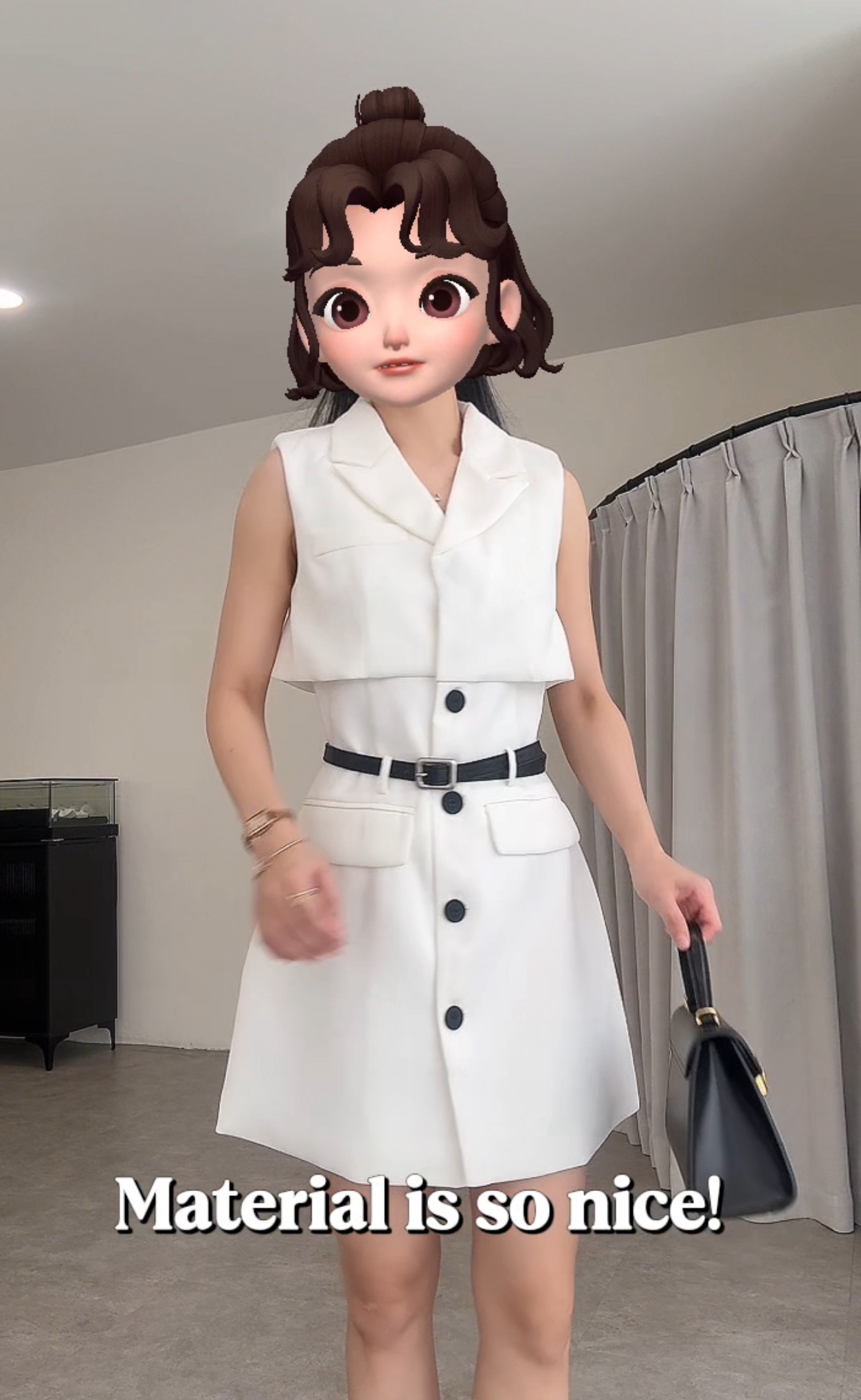 OL假两件腰带无袖连身裙