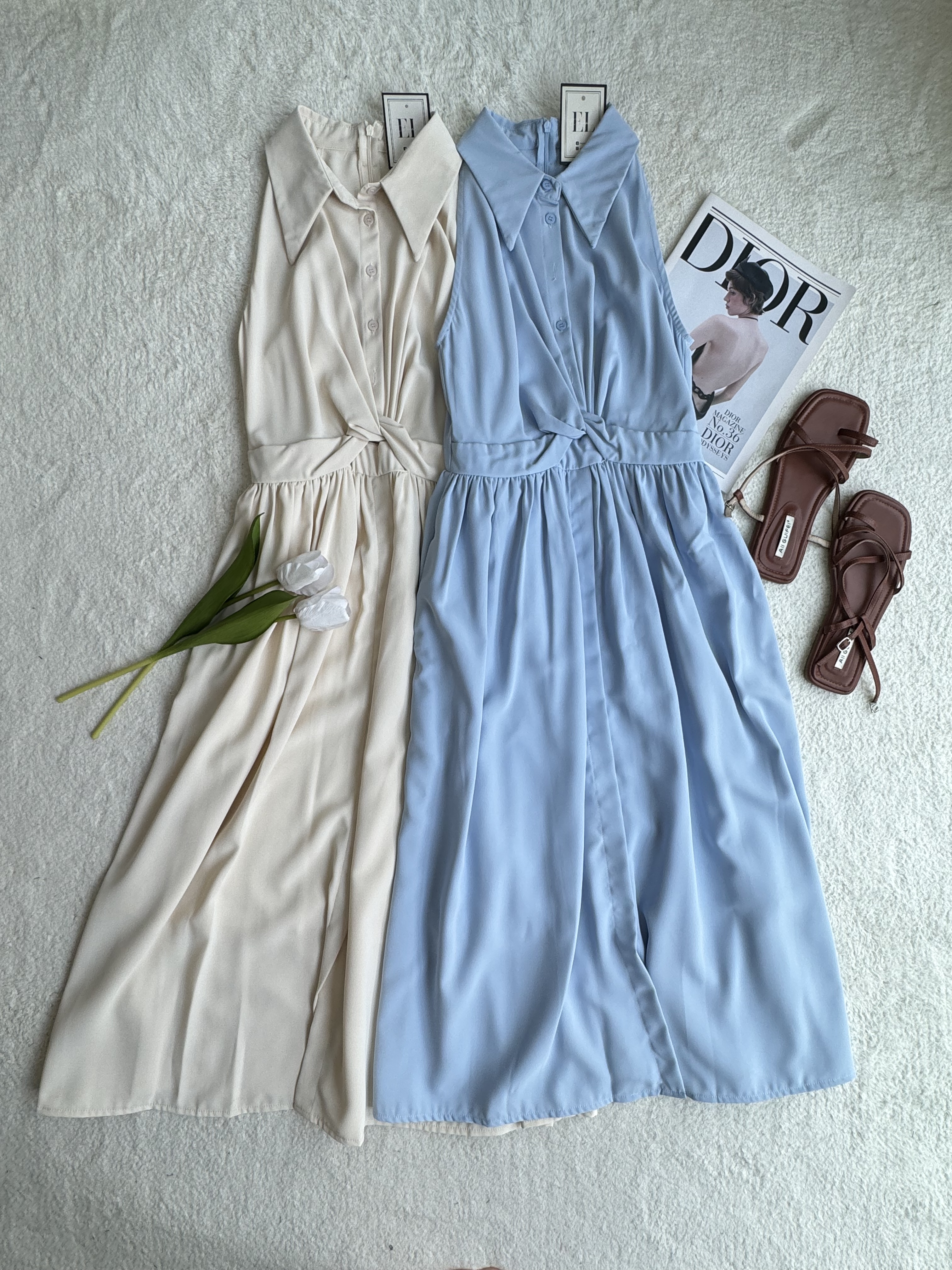 气质挂脖无袖连衣裙