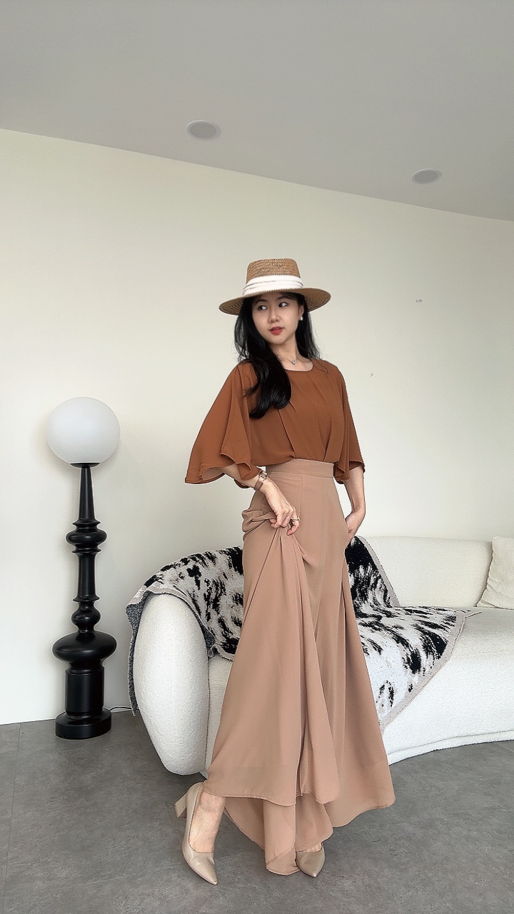 雪纺扇子飘逸风大阔腿裤