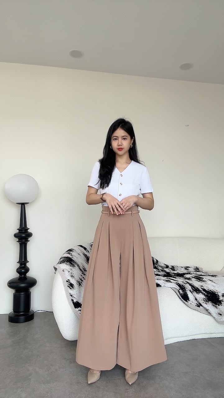 超高腰滑面大阔腿裤