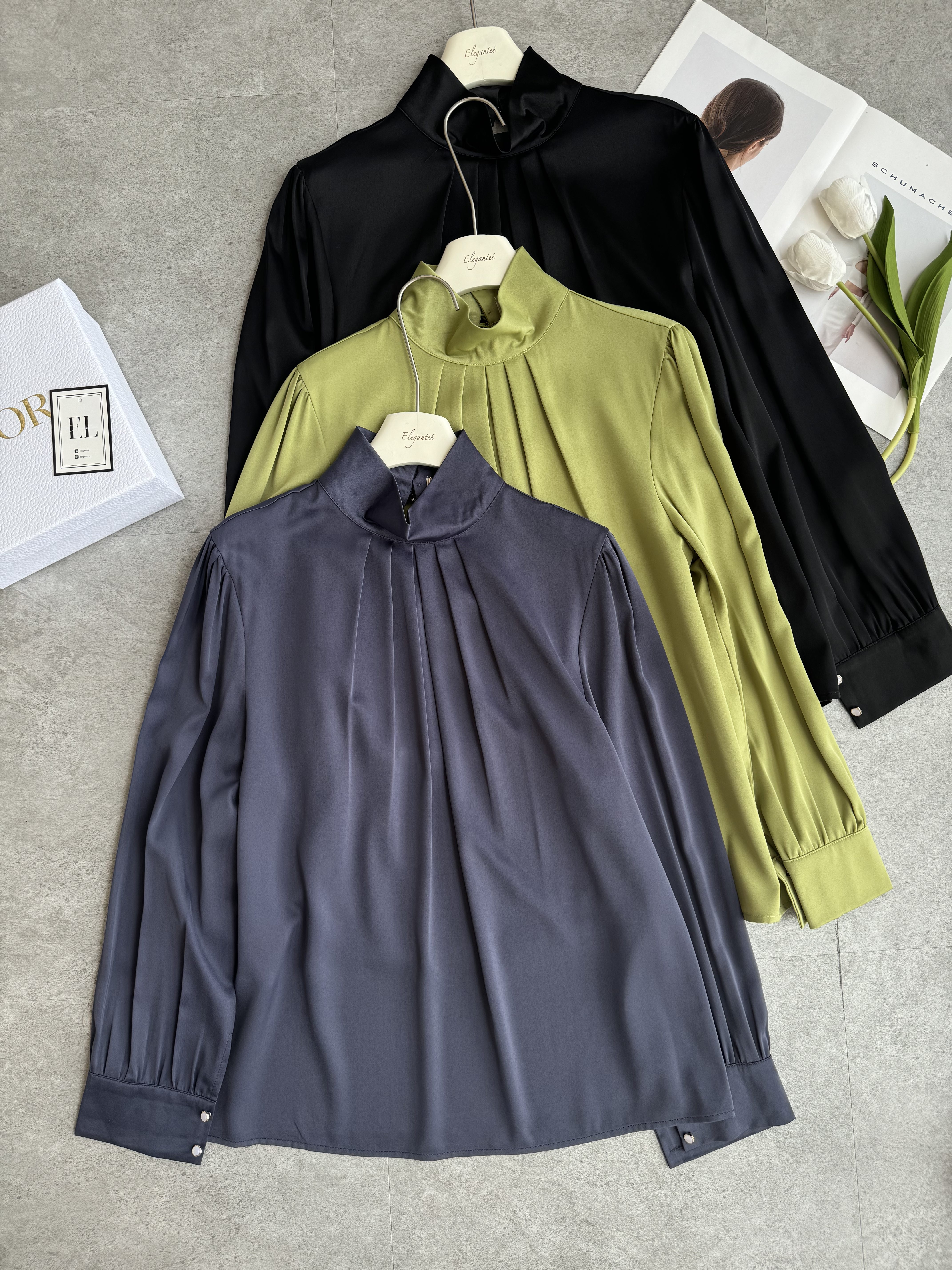 缎面知性高领长袖Top 