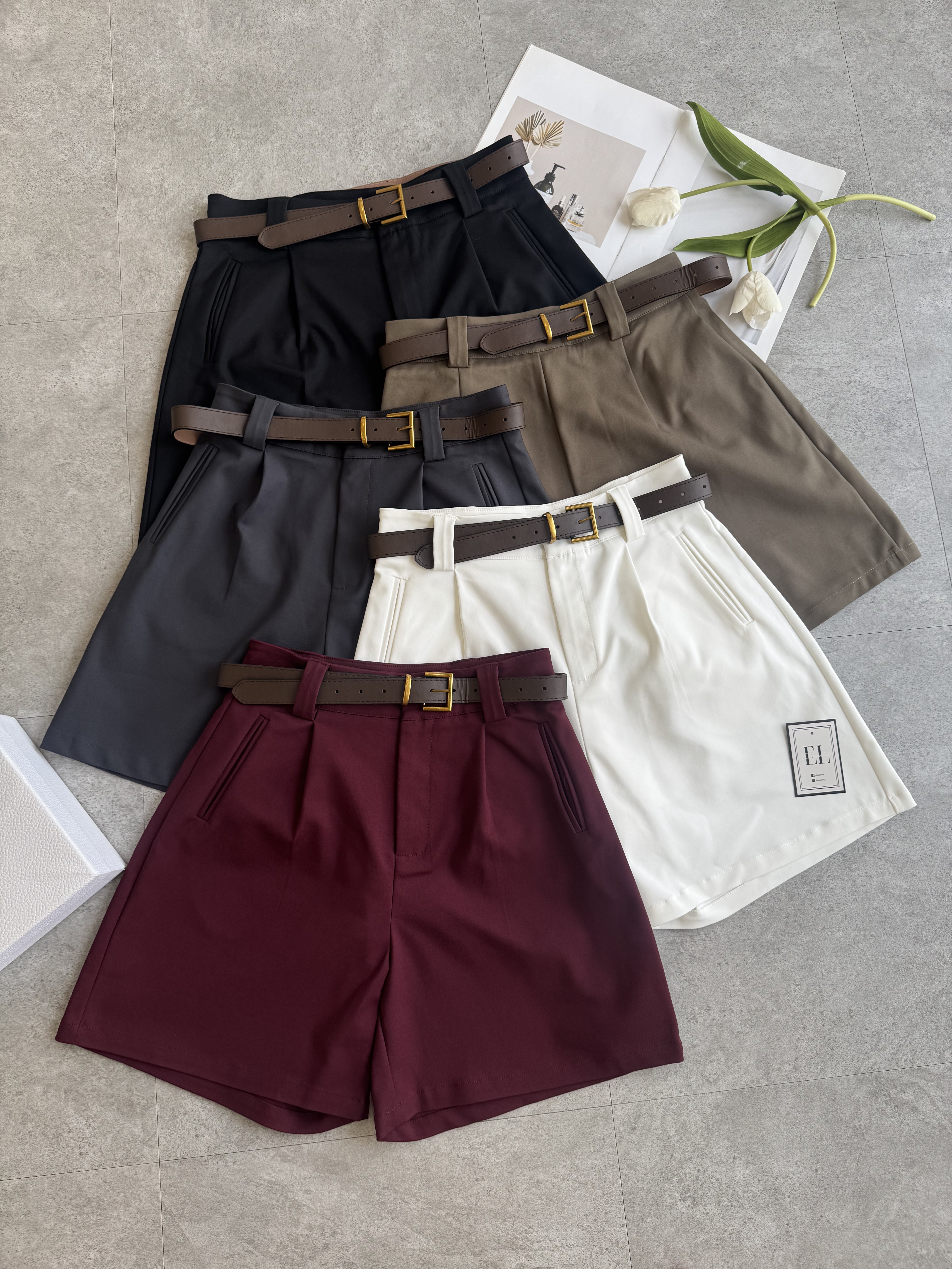 NEW直线口袋哑面4分裤（腰带）