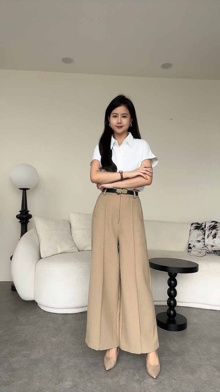 <EL高级系列> 高级麻厚版直线阔腿裤